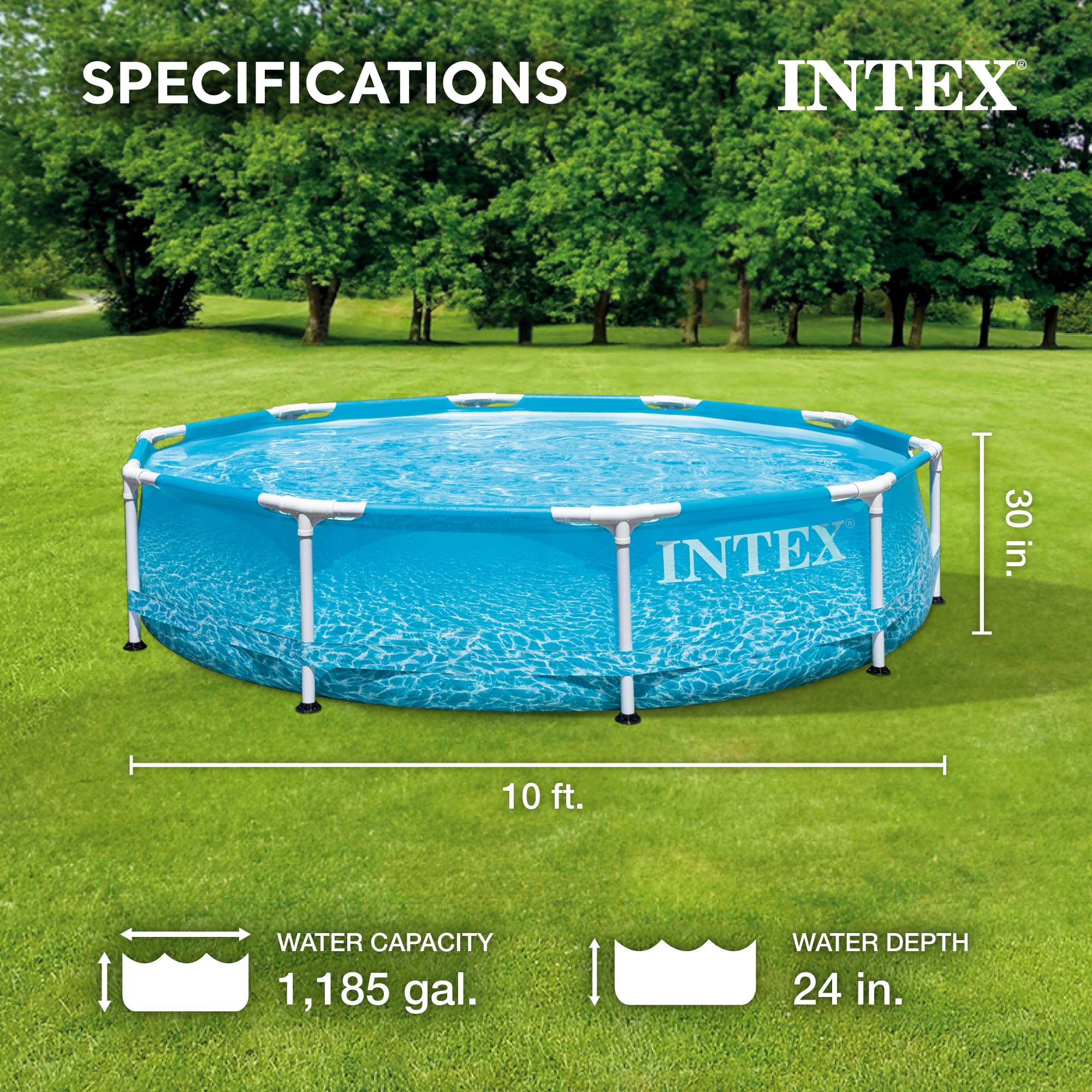 Intex 28206EH 10ft x 30in Large Round Above Ground Swimming Pool with Reinforced Sidewalls & Metal Frame - Durable Backyard Outdoor Pool for Family Fun, Summer Parties & Kids Water Play