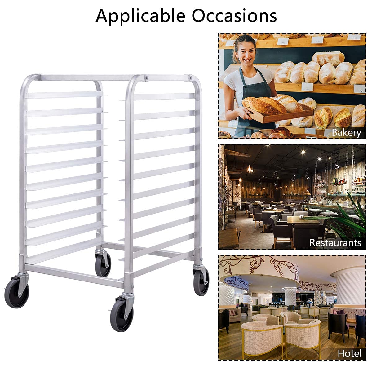 Giantex 10-Tier Aluminum Bakery Rack - Heavy Duty Commercial Kitchen Storage Rack with Lockable Wheels for Sheet Pans, Baking Trays & Cooling Racks | Ideal for Restaurants, Bakeries & Home Kitchens