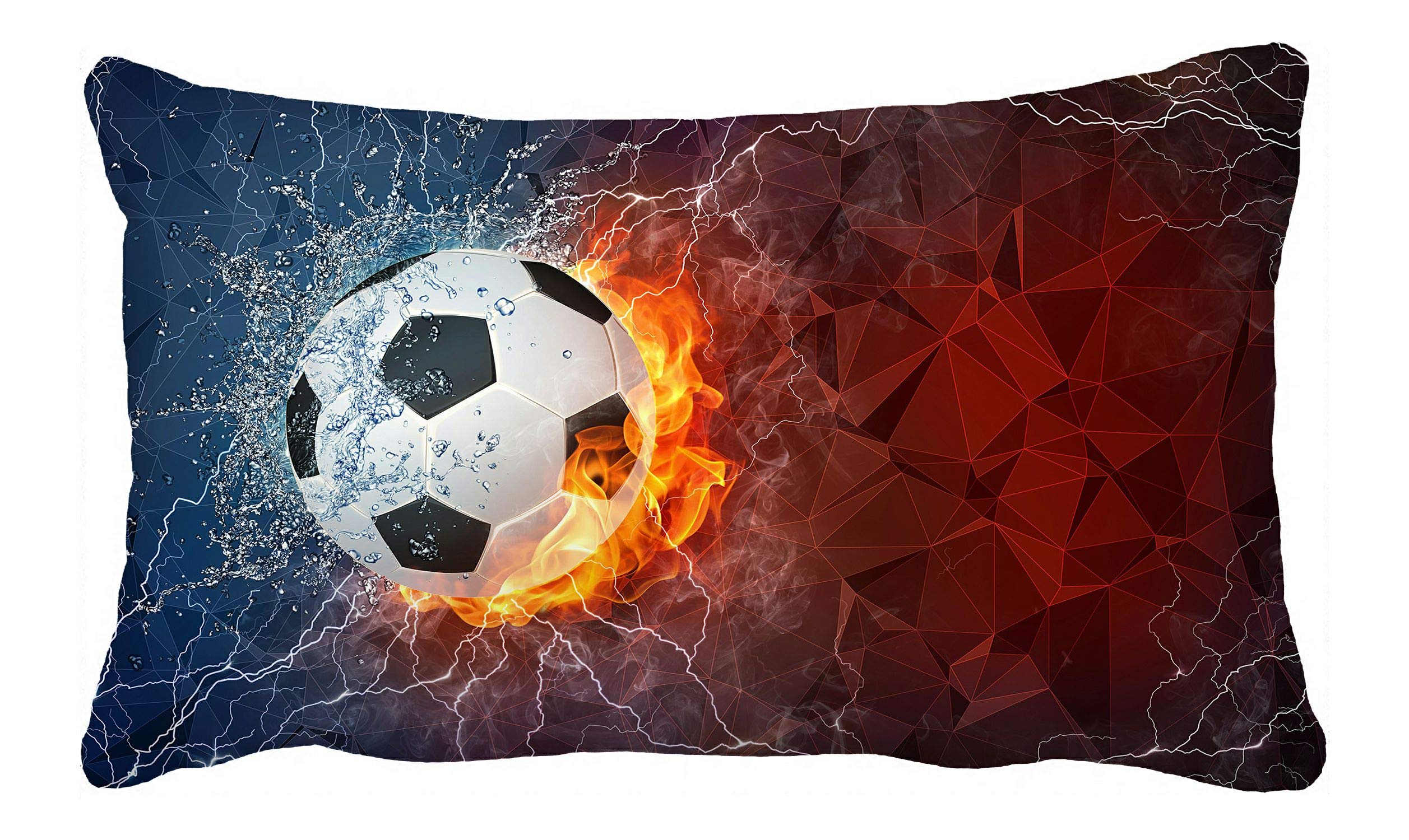 ABPHQTO Fire Water Lightning Soccer Ball Polygonal Pillow Case - 20x30 Inch Reversible Couch & Bed Pillow Cover Protector - Perfect for Home Decor, Sports Fan Gifts, and Living Room Accents