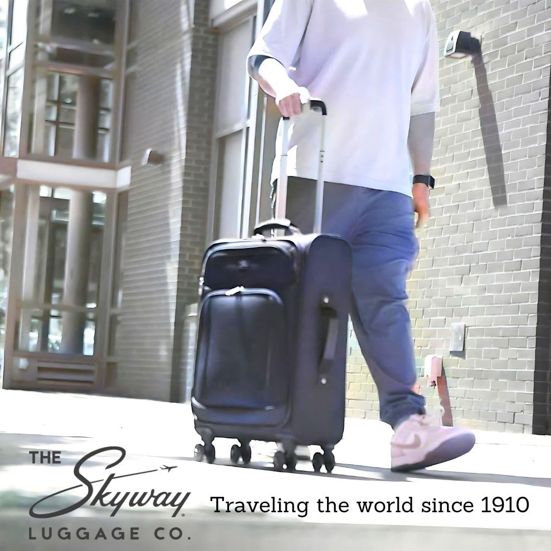 **Skyway Epic 20-Inch Lightweight Softside Spinner Carry-On Luggage - TSA Approved Black Travel Suitcase with Wheels & Telescoping Handle | Perfect for Business Trips, Weekend Getaways & Air Travel**