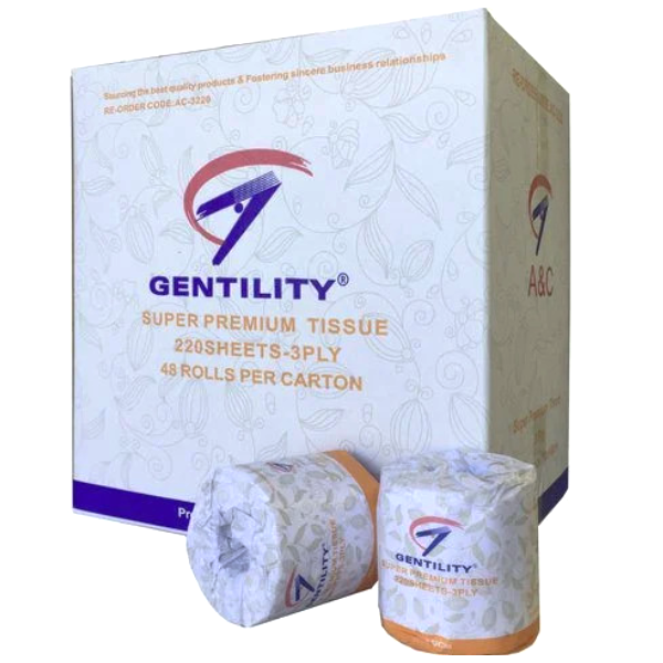 Gentility 3-Ply Ultra Soft Toilet Paper - 220 Sheets per Roll, 48 Rolls (Bulk Pack) | Bathroom Tissue for Home, Office & Commercial Use | Gentle & Strong for Everyday Comfort