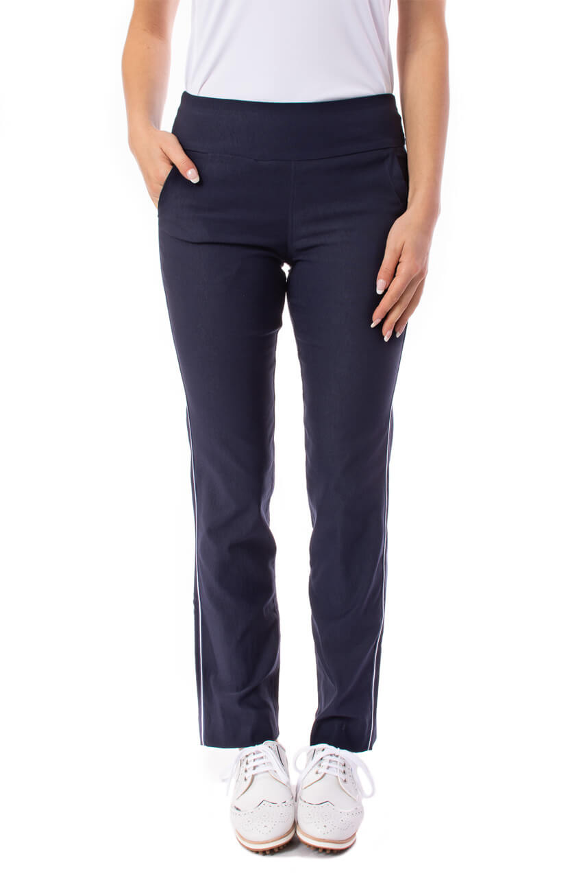 Navy/White Trophy Pull On Pants for Men - Comfortable Stretch Casual Trousers - Perfect for Work, Gym & Everyday Wear