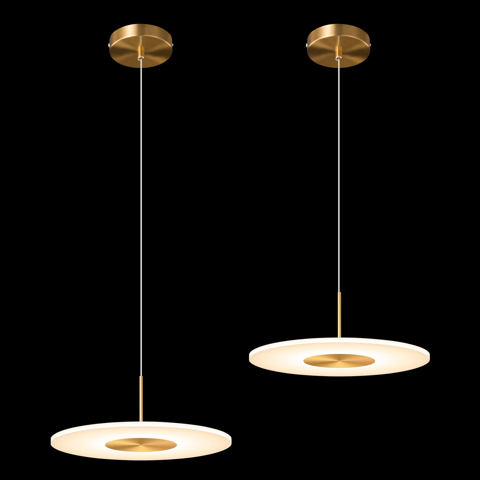 Modern Gold Plated LED Pendant Light Fixture - 3000K Warm White Dimmable Ceiling Light for Kitchen Island, Bedroom, Dining Room & Hallway (2-Pack) | Elegant Mini Hanging Lighting for Home & Office Decor
