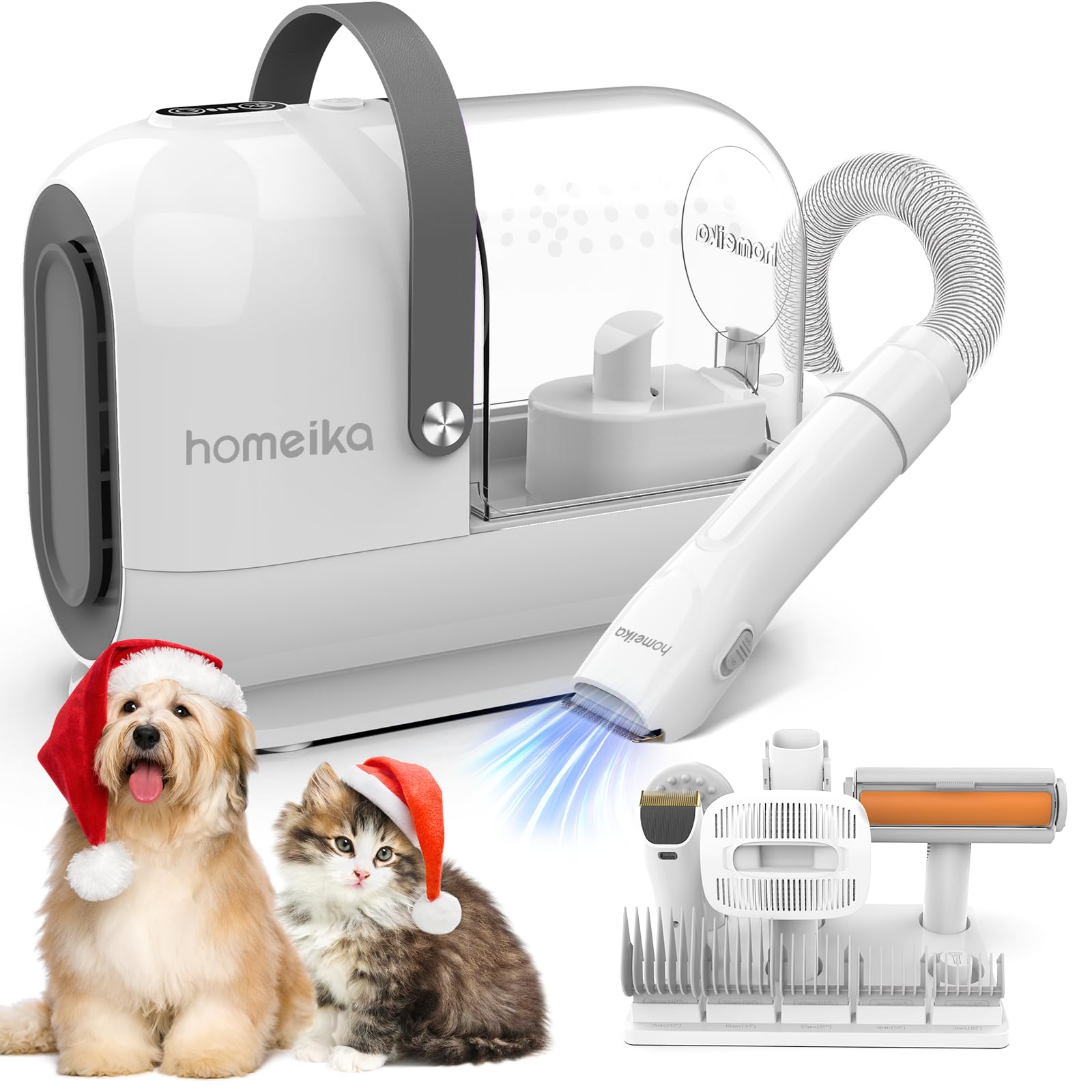 Homeika 3L Pet Grooming Vacuum Kit - 99% Hair Suction, 7 Grooming Tools & 5 Combs for Dogs & Cats | Quiet Vacuum Groomer with Hair Roller & Massage Nozzle | Perfect for Shedding Control & At-Home Pet Spa Days