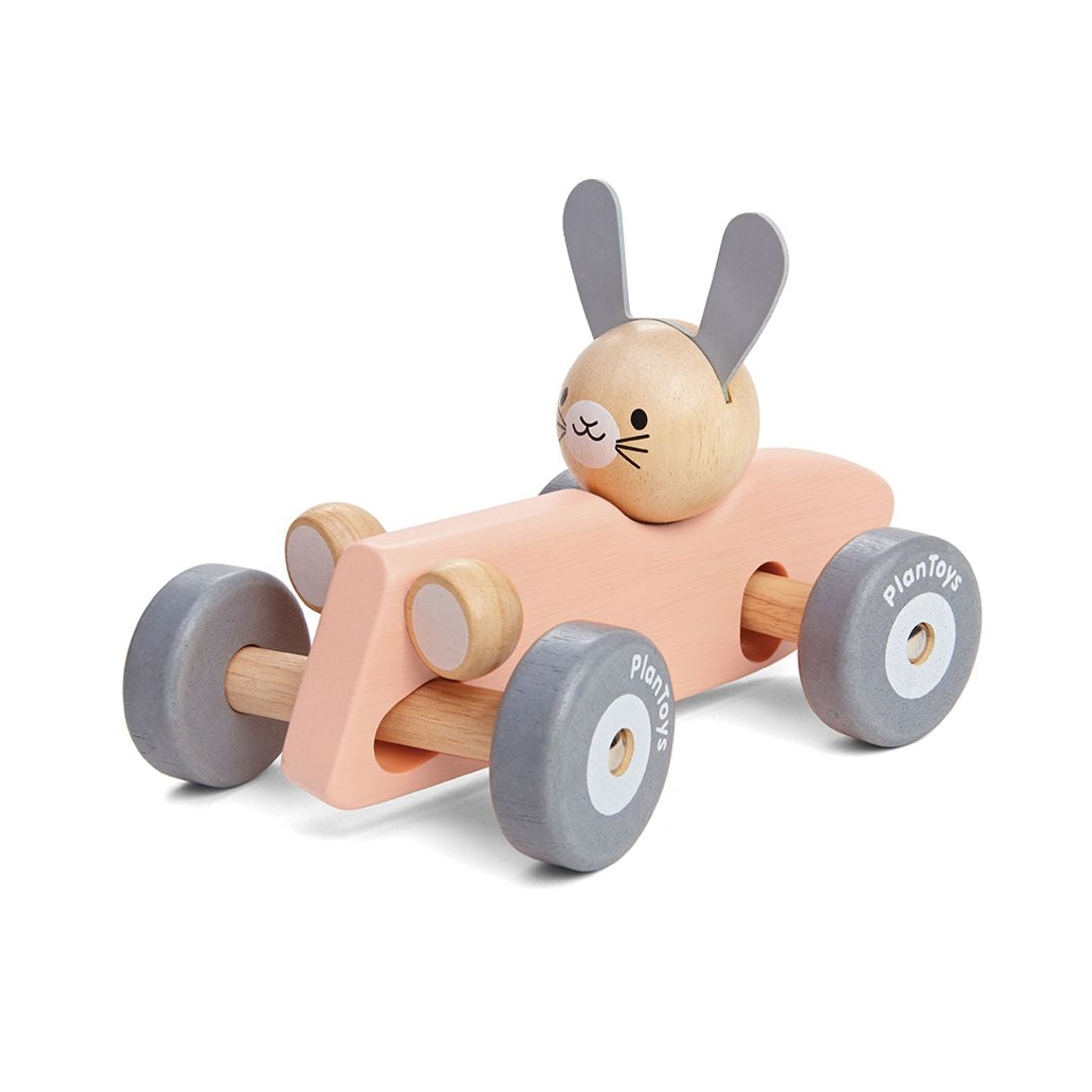 Bunny Racing Car Wooden Toy for Kids - Fun and Safe Wooden Race Car for Toddlers & Children - Perfect for Indoor Play, Birthday Gifts, and Early Learning Activities