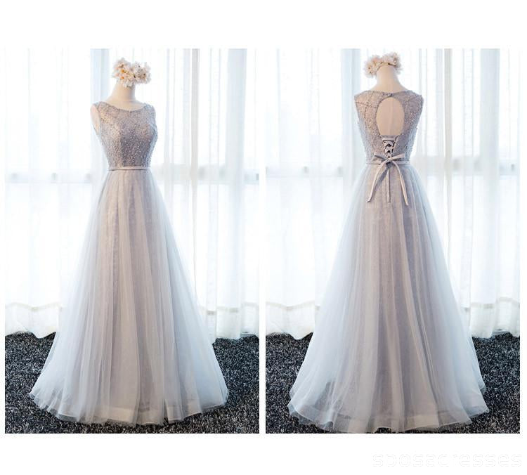 Elegant Gray Lace Beaded Soft Tulle Long Bridesmaid Dresses - BD018 | Perfect for Weddings, Formal Events & Special Occasions