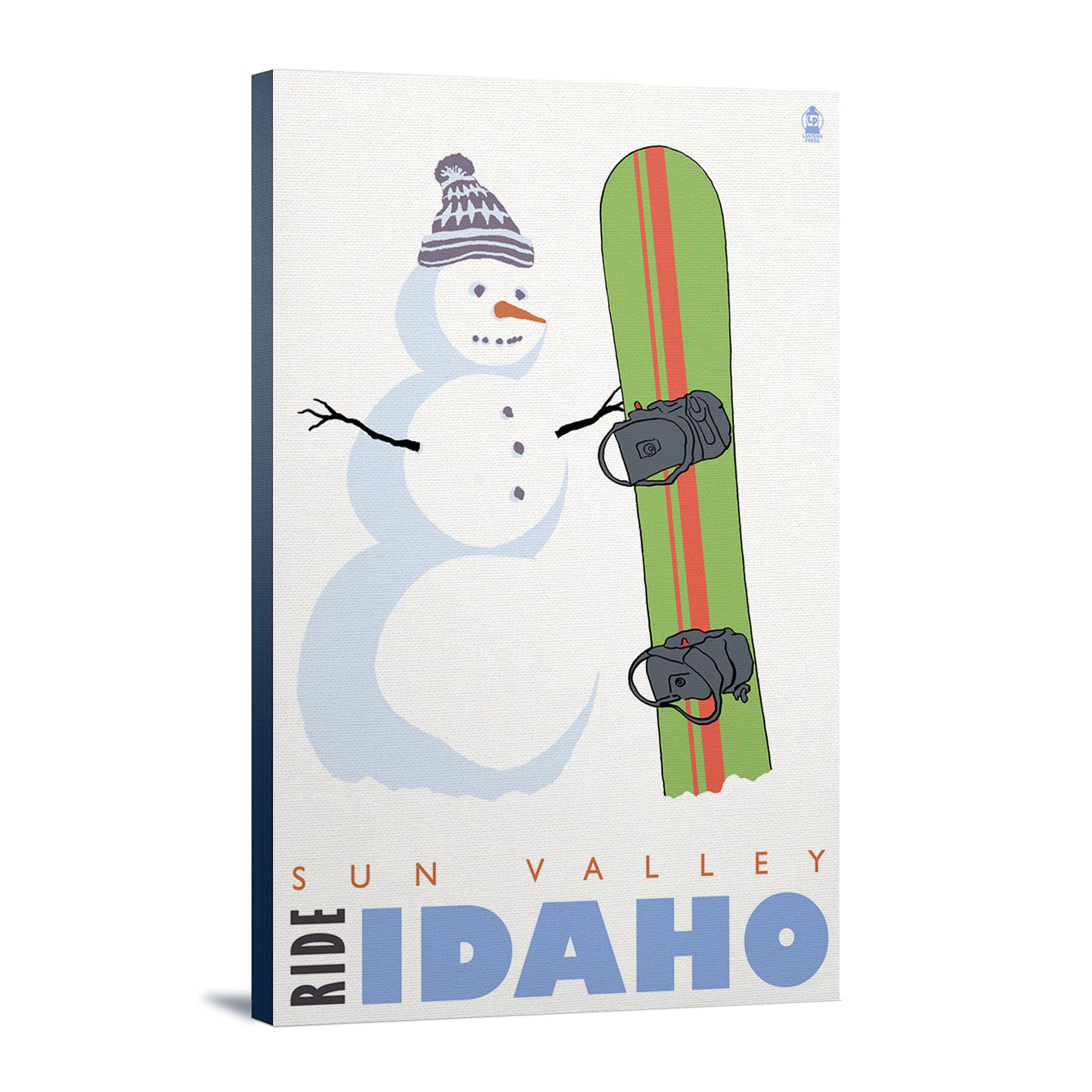 Sun Valley Idaho Snowman with Snowboard Art Print - 16x24 Wrapped Canvas Wall Decor for Ski Lodge, Winter Cabin & Holiday Home Decoration