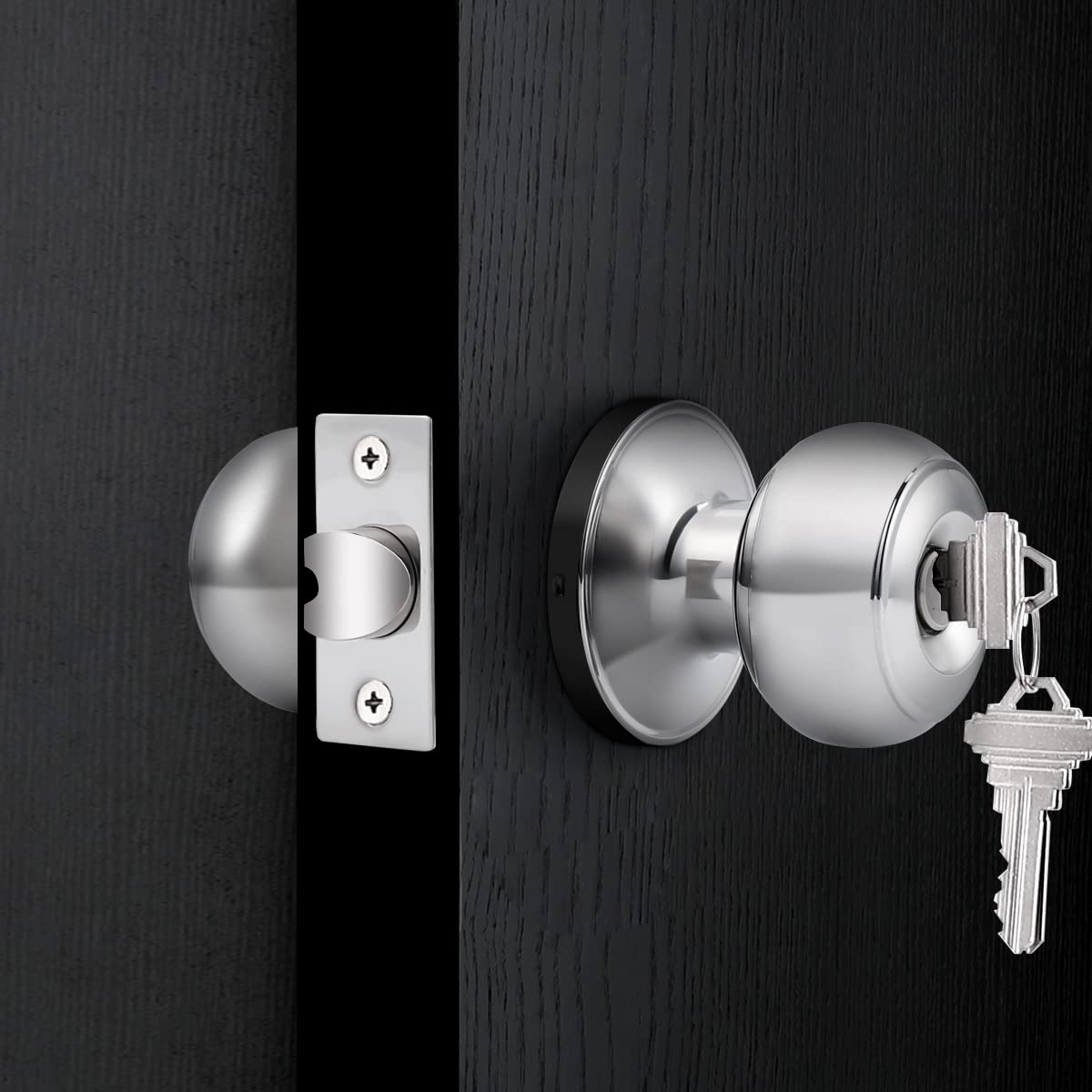 **Probrico Colonial Style Keyed Entry Door Knob with Lock - Flat Ball Exterior/Interior Door Lockset for Front or Back Doors - Polished Chrome (1 Pack) - Perfect for Home, Office & Apartment Security**