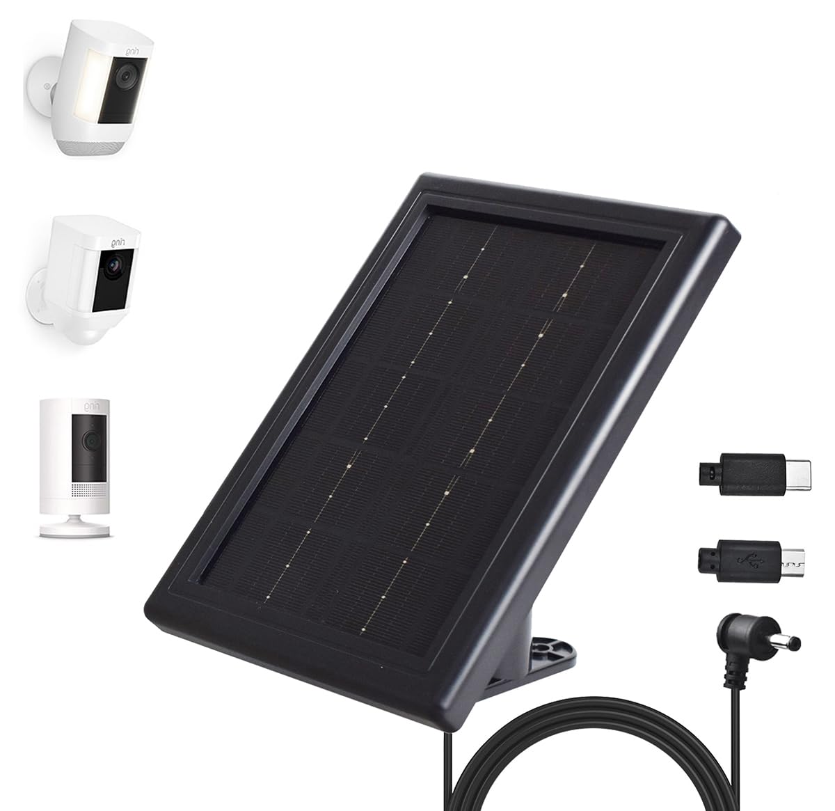 5V Solar Panel Charger for Ring Cameras - Compatible with Ring Spotlight Cam, Stick Up Cam & Outdoor Wireless Security Cameras/Doorbells - 16.4ft Cable (Black, 1 Pack) - Perfect for Home Security, Outdoor Monitoring & Continuous Power Supply