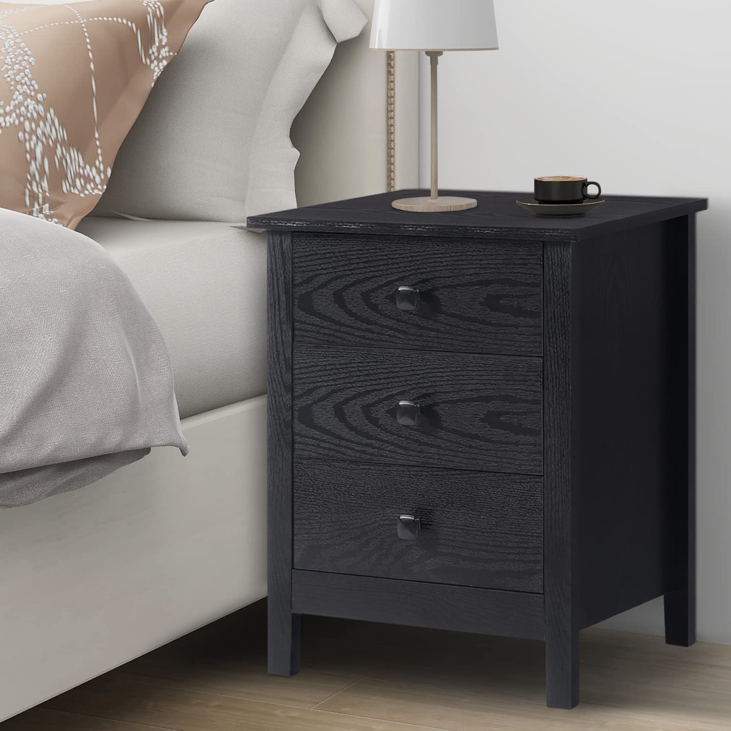 LTMEUTY Set of 2 Wood Nightstands with 3 Drawers - Modern Bedside Tables for Bedroom, Black Finish | Perfect for Small Spaces, Apartment Living & Guest Room Storage