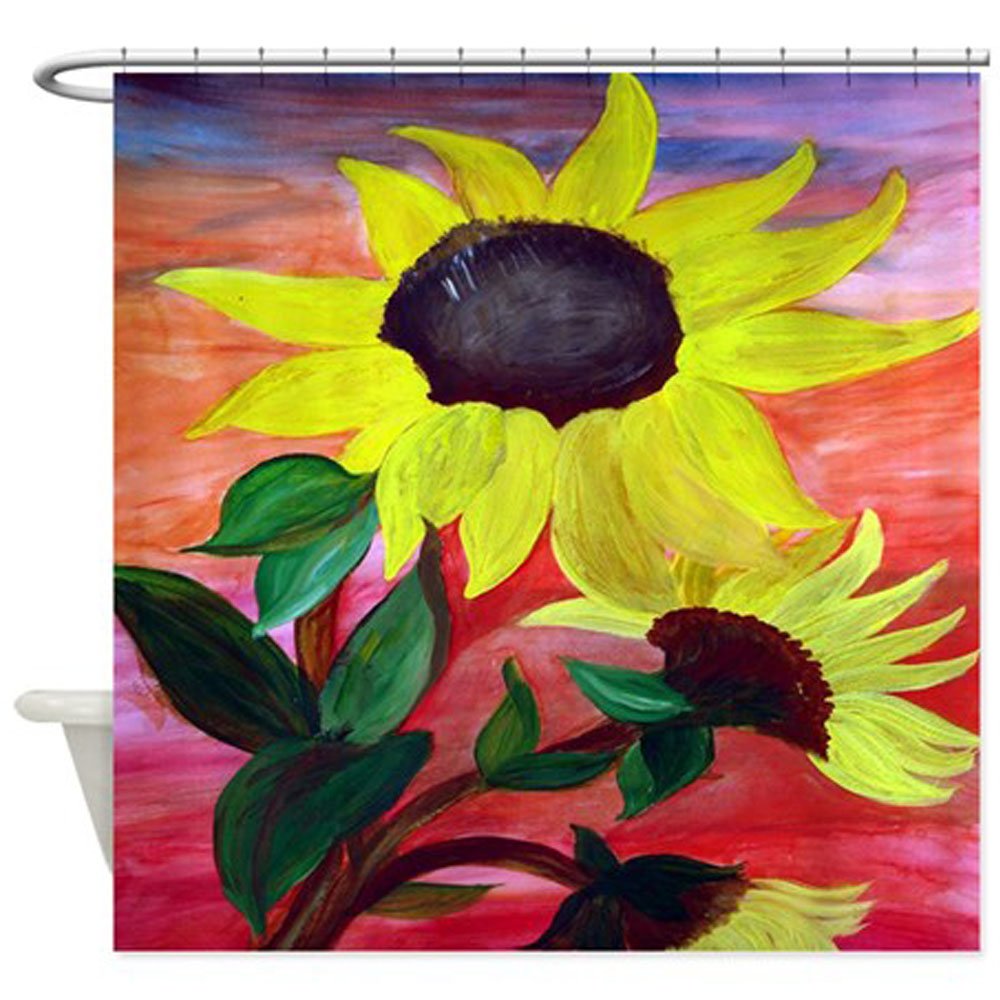 Giant Sunflower Flower Shower Curtain - Waterproof Bathroom Decor for Farmhouse, Vintage & Boho Style Homes