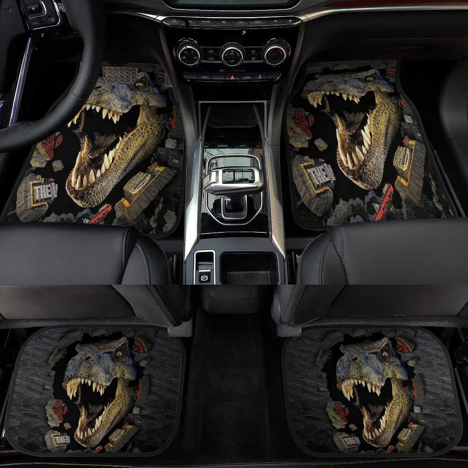 Dinosaur Car Floor Mats - 4pcs 3D T-Rex Non-Slip Mats for Cars, SUVs & Trucks - Wild Adventure Style