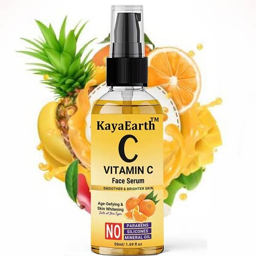 KayaEarth Professional Vitamin C Face Serum - Brightening, Anti-Aging & Skin Repair Treatment for Dark Circles, Fine Lines & Sun Damage (50ml) | Day & Night Hydration for Glowing Skin