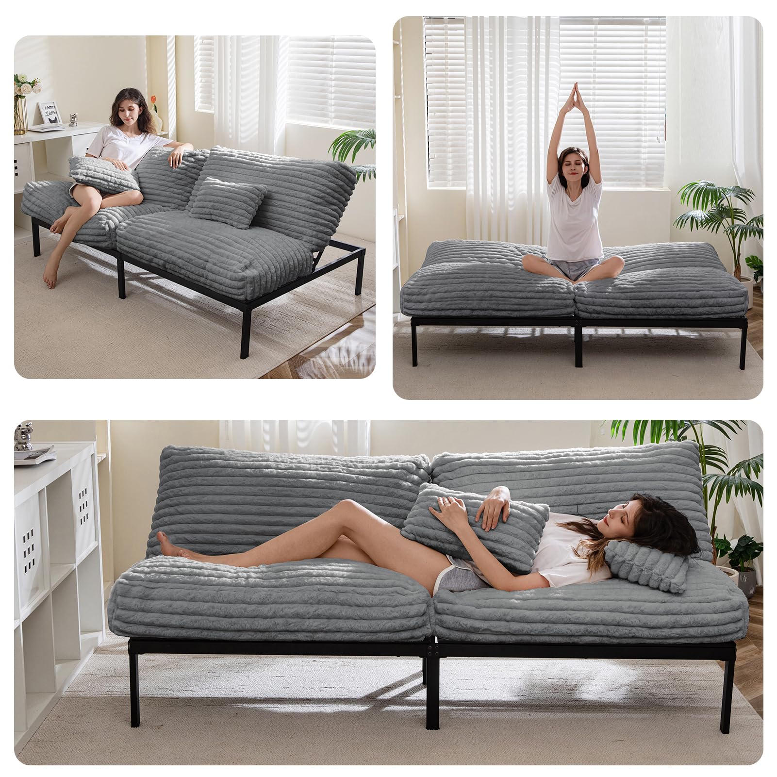 MAXYOYO Convertible Futon Sofa Bed - Grey Sleeper Couch for Small Spaces, Living Room, Guest Room & Dorm | Multi-Functional Foldable Futon for Lounging, Sleeping & Extra Seating
