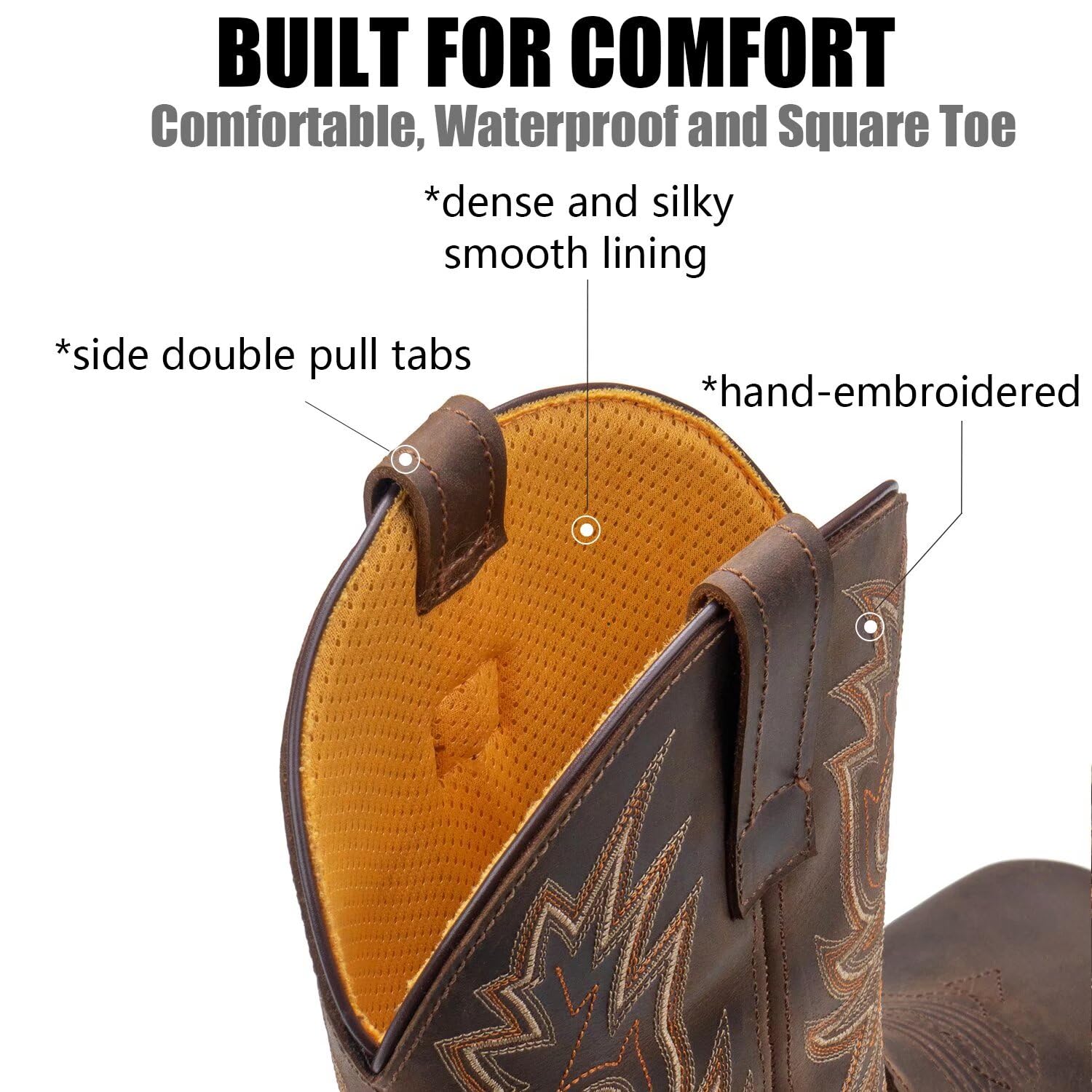 SUREWAY Men's Western Cowboy Boots - Waterproof Square Toe Work Boots, Soft Toe, Oil & Slip Resistant, Thick Leather, Rubber Sole, Comfortable Durable Work Shoes with Embroidered Design | Ideal for Ranch Work, Outdoor Activities & Country Style Fashion