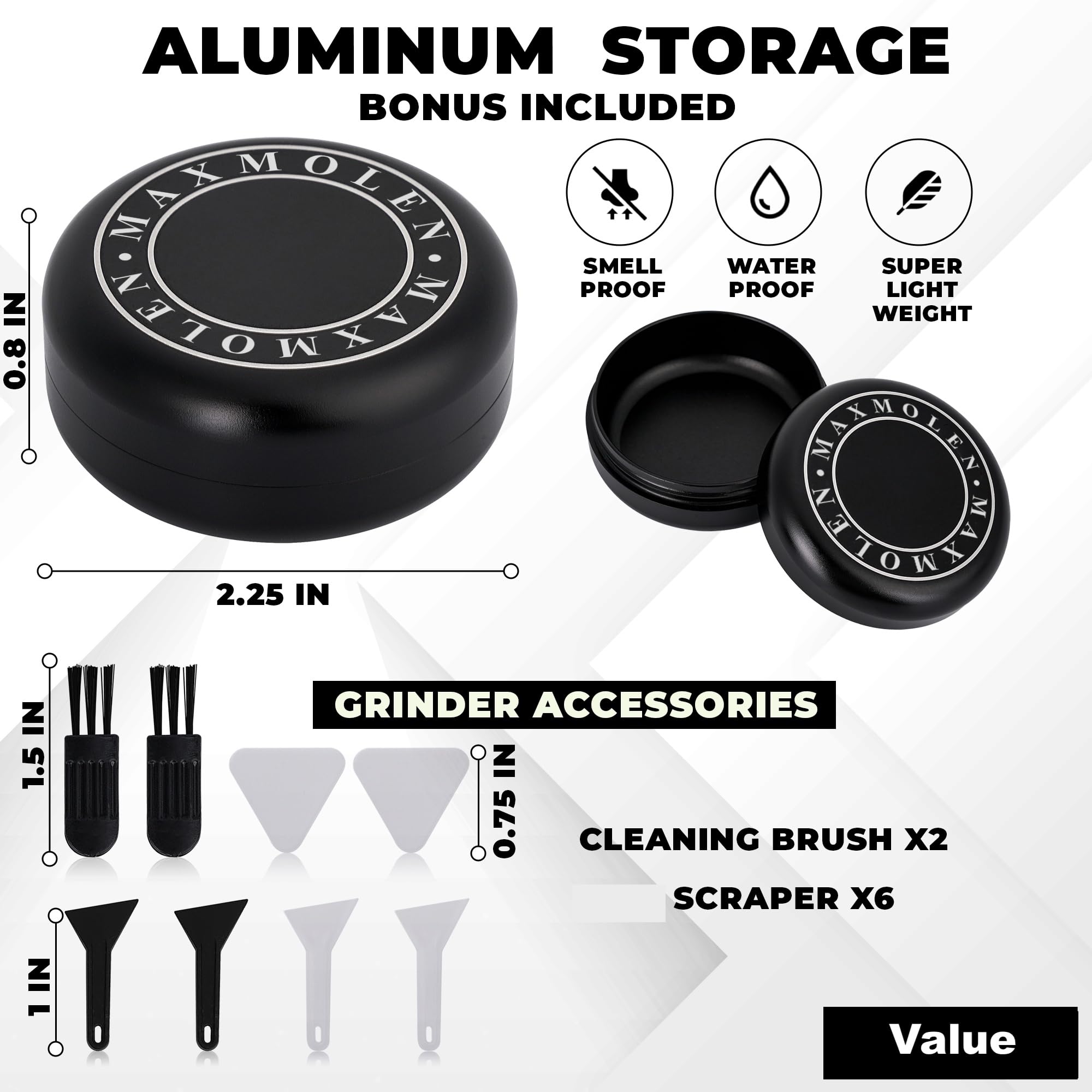 Premium 3 Inch Large Spice Grinder with Airtight Container & Cleaning Brush - Perfect for Freshly Ground Pepper, Salt, Herbs & Spices - Ideal for Kitchen, Camping & Outdoor Cooking
