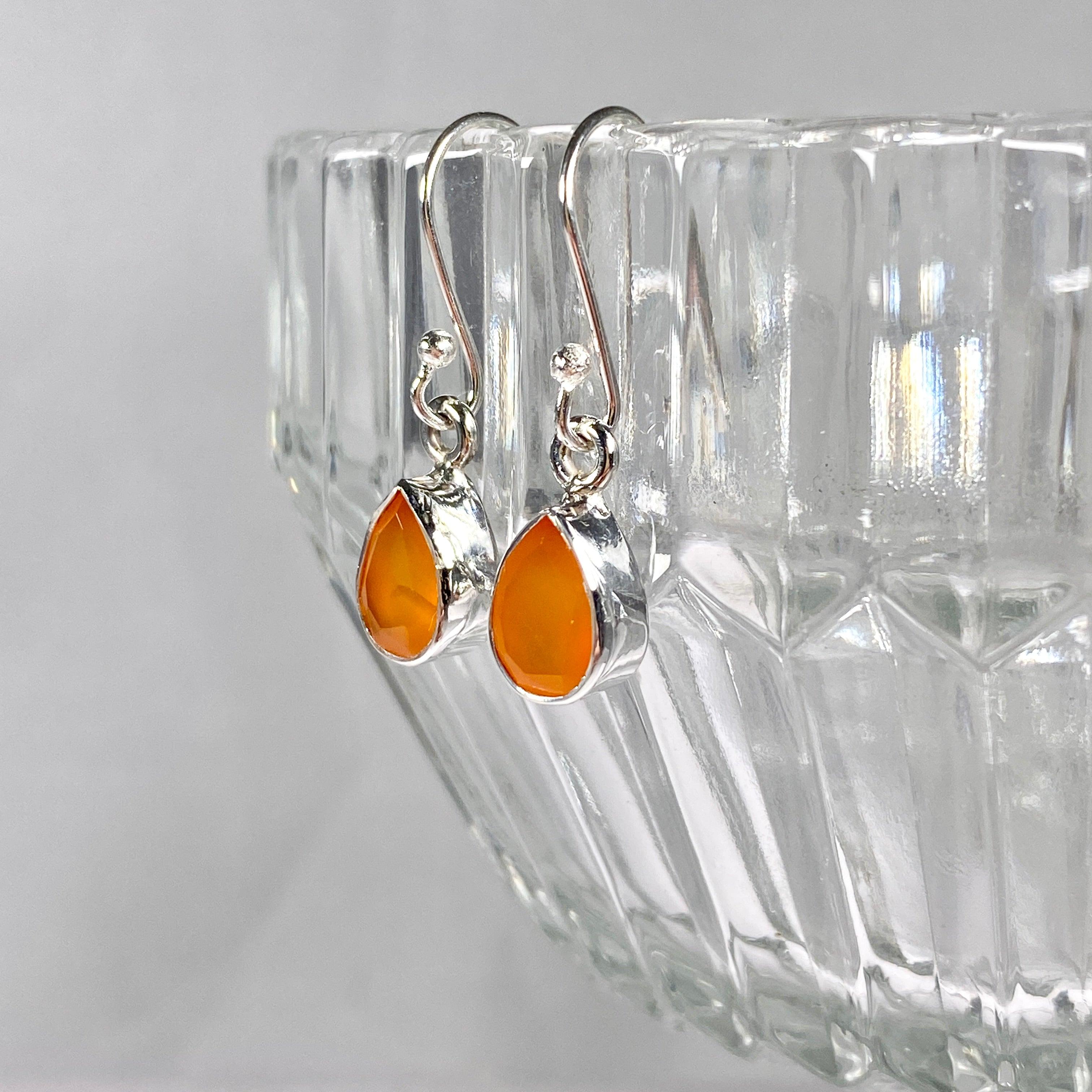 Natural Carnelian Faceted Teardrop Earrings for Women - Elegant Petite Drop Dangle Jewelry R2363 CRD - Perfect for Weddings, Parties & Everyday Wear
