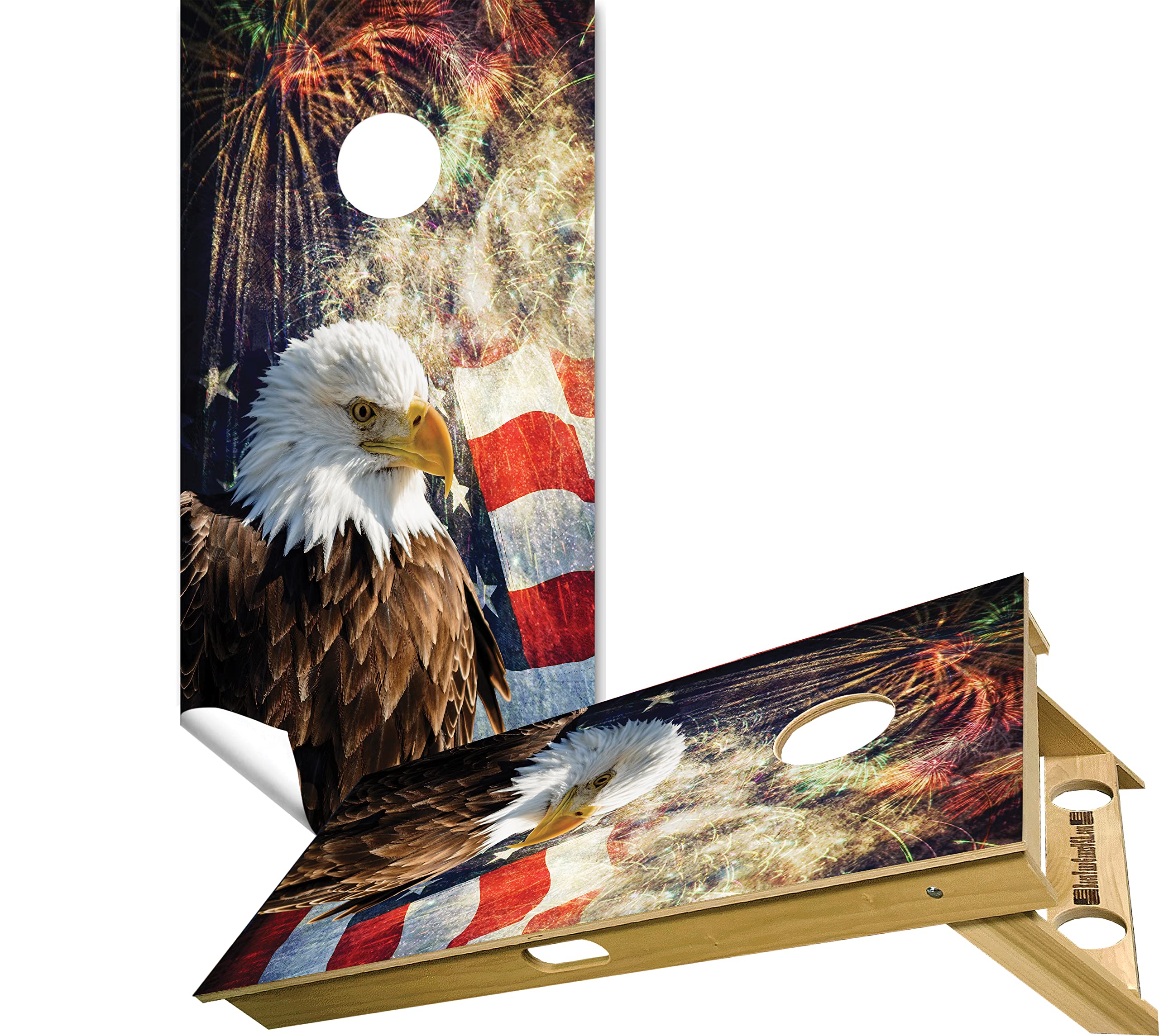 Patriotic Cornhole Board Vinyl Wrap Decals Set of 2 - American Flag & Eagle Design Bean Bag Toss Game Stickers for Outdoor Parties, Tailgating, and Backyard Fun