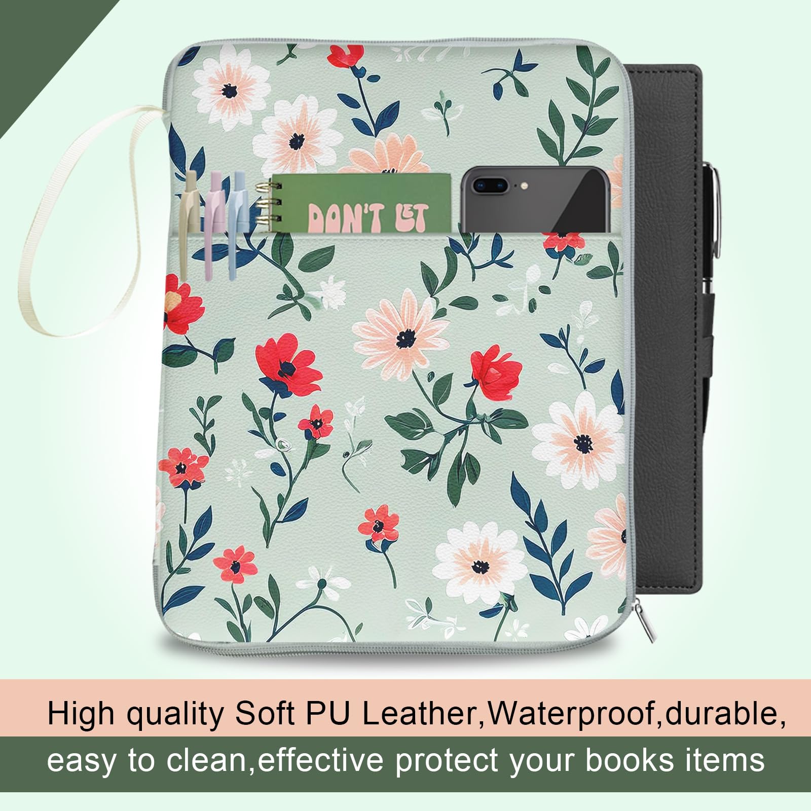 Waterproof PU Leather Book Sleeve with Zipper - 12.6