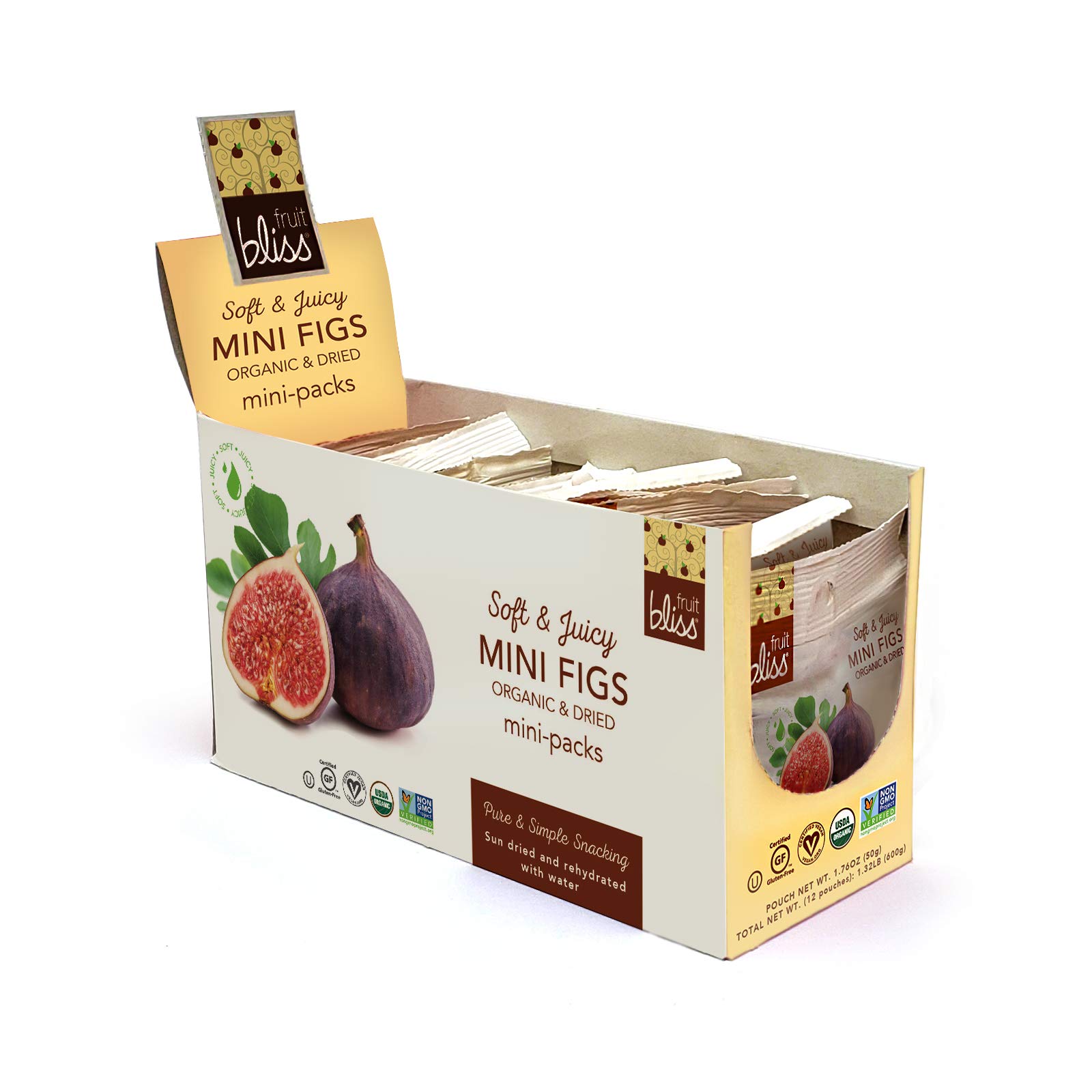 Organic Turkish Dried Figs - Sweet, Soft & Juicy Sun-Dried Fruit Snacks - Non-GMO, Gluten-Free, Vegan Healthy Treats (12 Pack of 1.76oz Mini Bags) - Perfect for On-the-Go Snacking, Lunch Boxes & Healthy Desserts