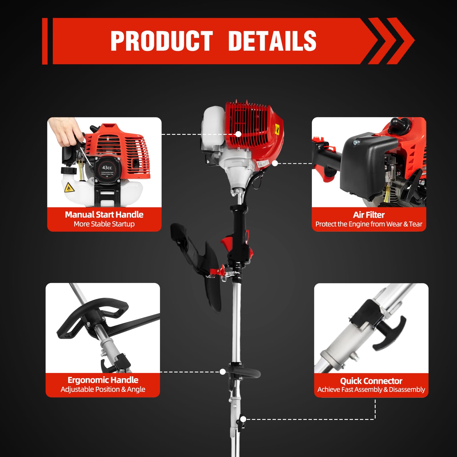 42.7CC 2-Stroke Gas Pole Saw Chainsaw - 12