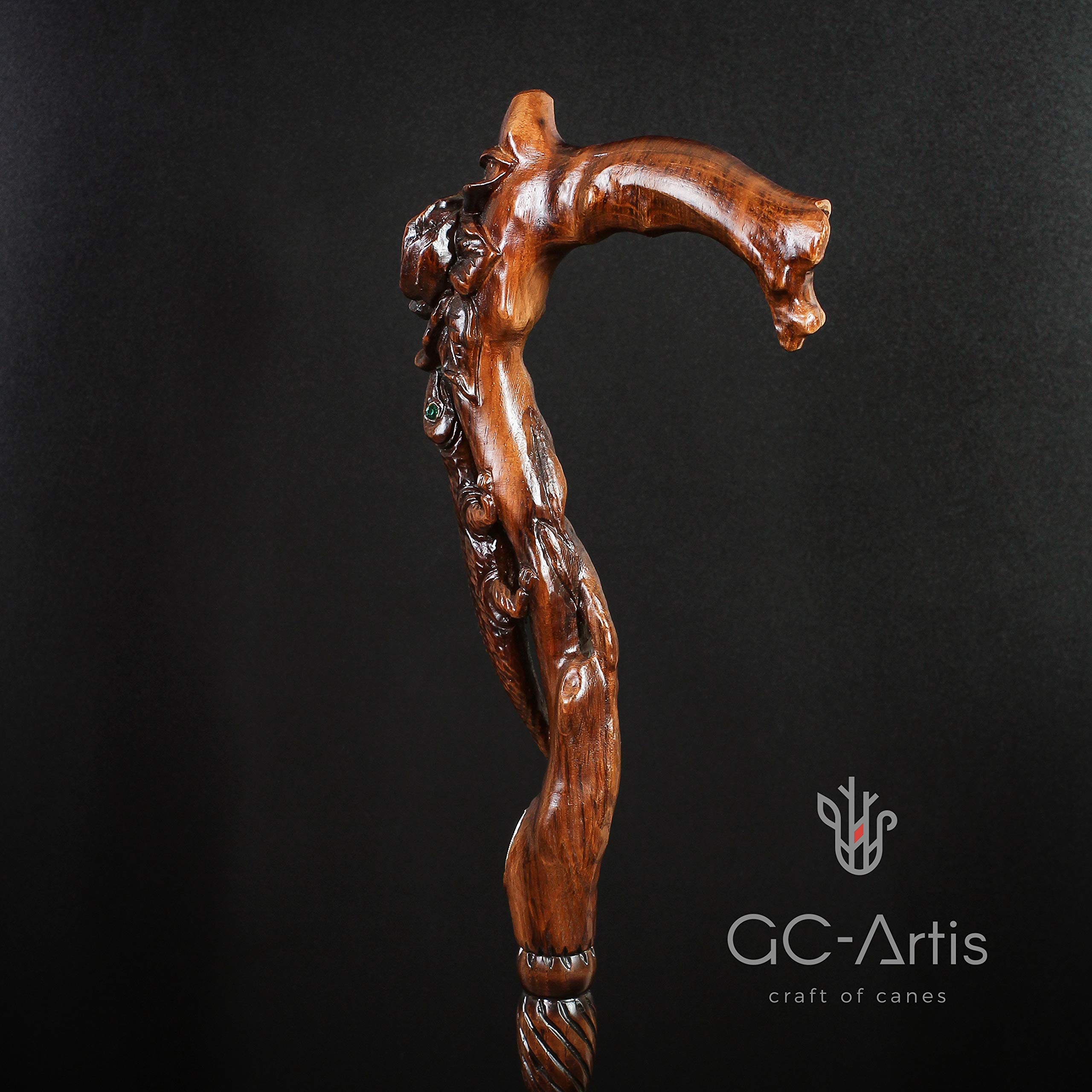 Hand Carved Wooden Walking Cane for Women - Elegant Floral & Lizard Design - Perfect for Hiking, Fashion Accessory, and Elderly Support
