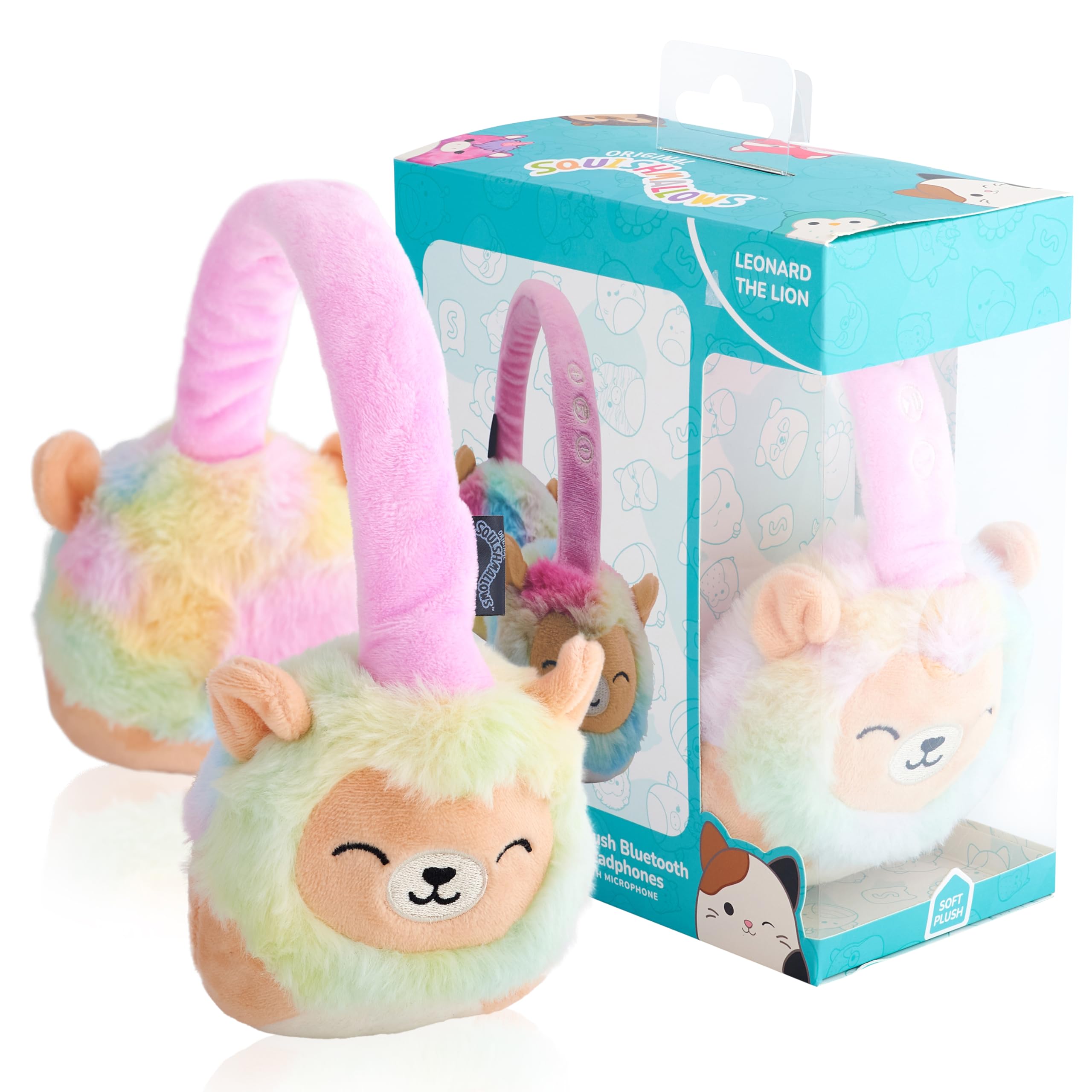 Squishmallows Leonard The Lion Plush Bluetooth Headphones with Built-in Mic for Calls - 10m Wireless Range, Volume Control, Soft Ear Cushions & Adjustable Headband - Perfect for Kids, Travel & Home Use