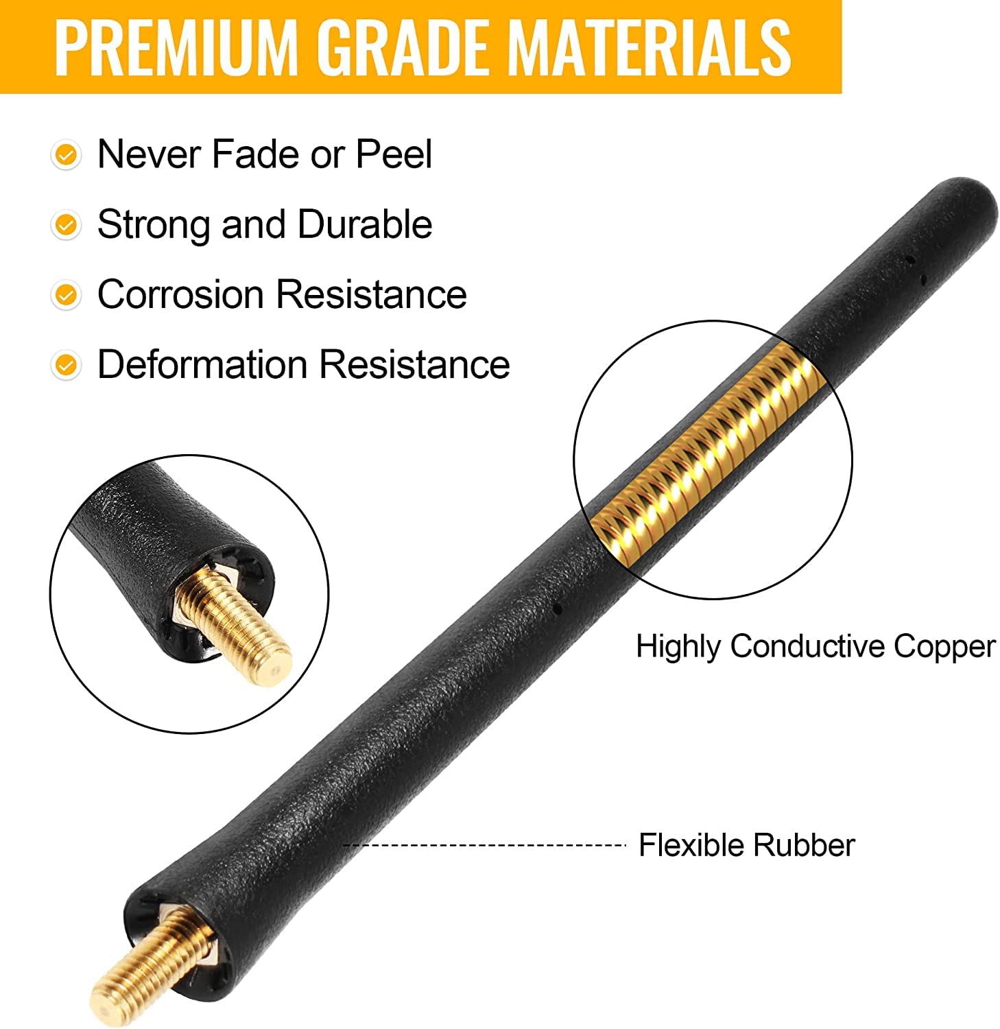 KSaAuto 6 3/4 Inch Short Antenna Replacement for Dodge Ram 1500 2500 3500 2009-2025 & Ram Classic Warlock - Car Wash Proof Truck Antenna for Enhanced FM AM Radio Reception - Perfect for Off-Roading, Daily Commuting and Car Wash Safety
