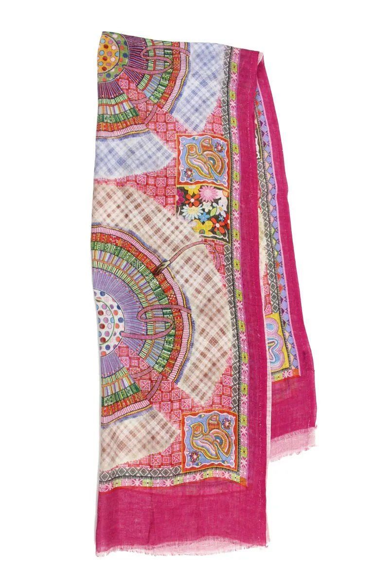Stylish Digital Print Fuchsia Linen Scarf - Soft & Lightweight Women's Fashion Accessory for Spring Outfits, Travel & Special Occasions