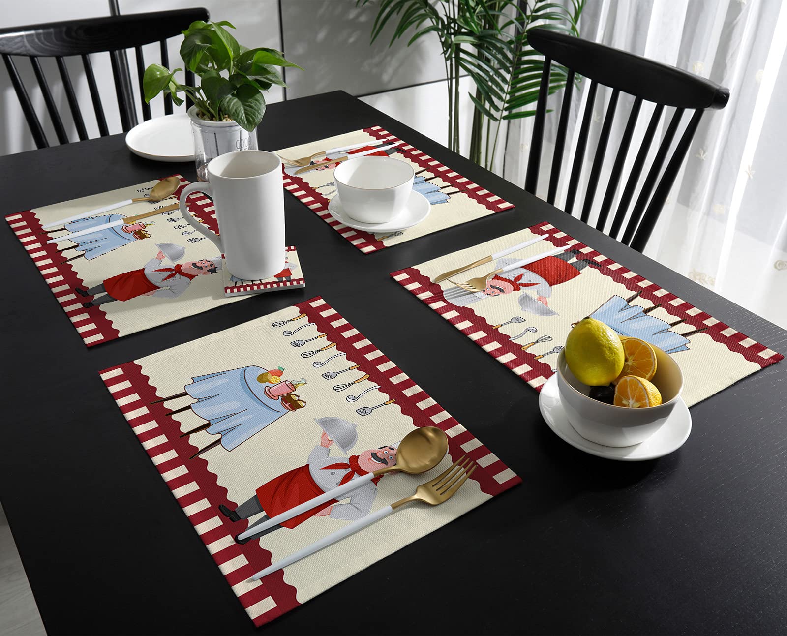 Heat-Resistant Non-Slip Washable Kitchen Placemats Set of 4 - Premium Table Mats for Chefs, Gourmet Dining, Dessert & Cake Presentation - Ideal for Dinner Tables, Outdoor Weddings & Everyday Kitchen Use