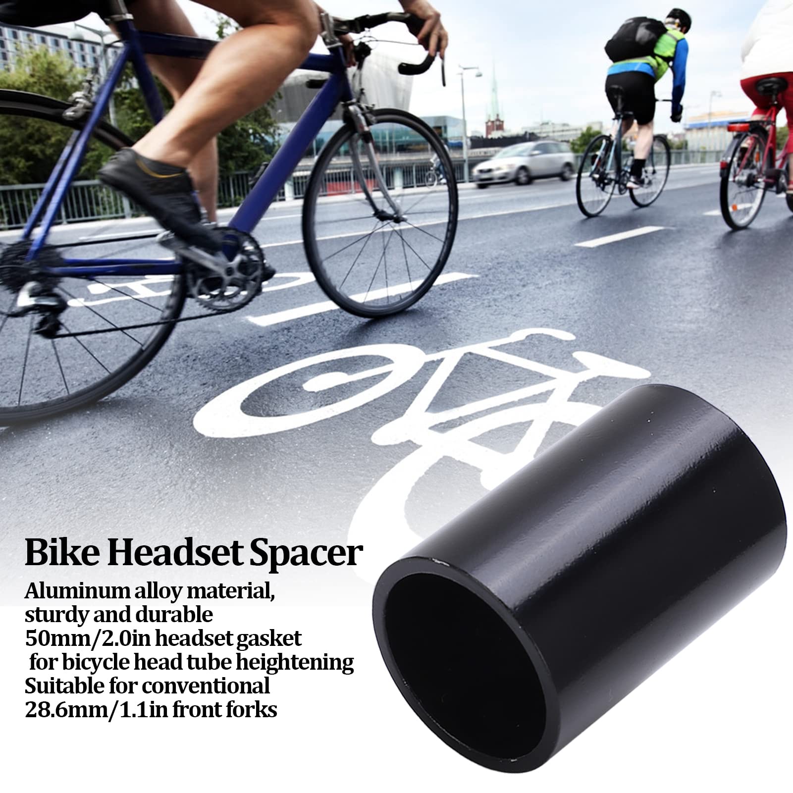 Longzhuo 50mm Aluminum Alloy Bike Headset Spacer Set - Black Threadless Stem Spacers & Fork Washers for MTB/Road Bikes | Perfect for Handlebar Height Adjustment & Bike Maintenance