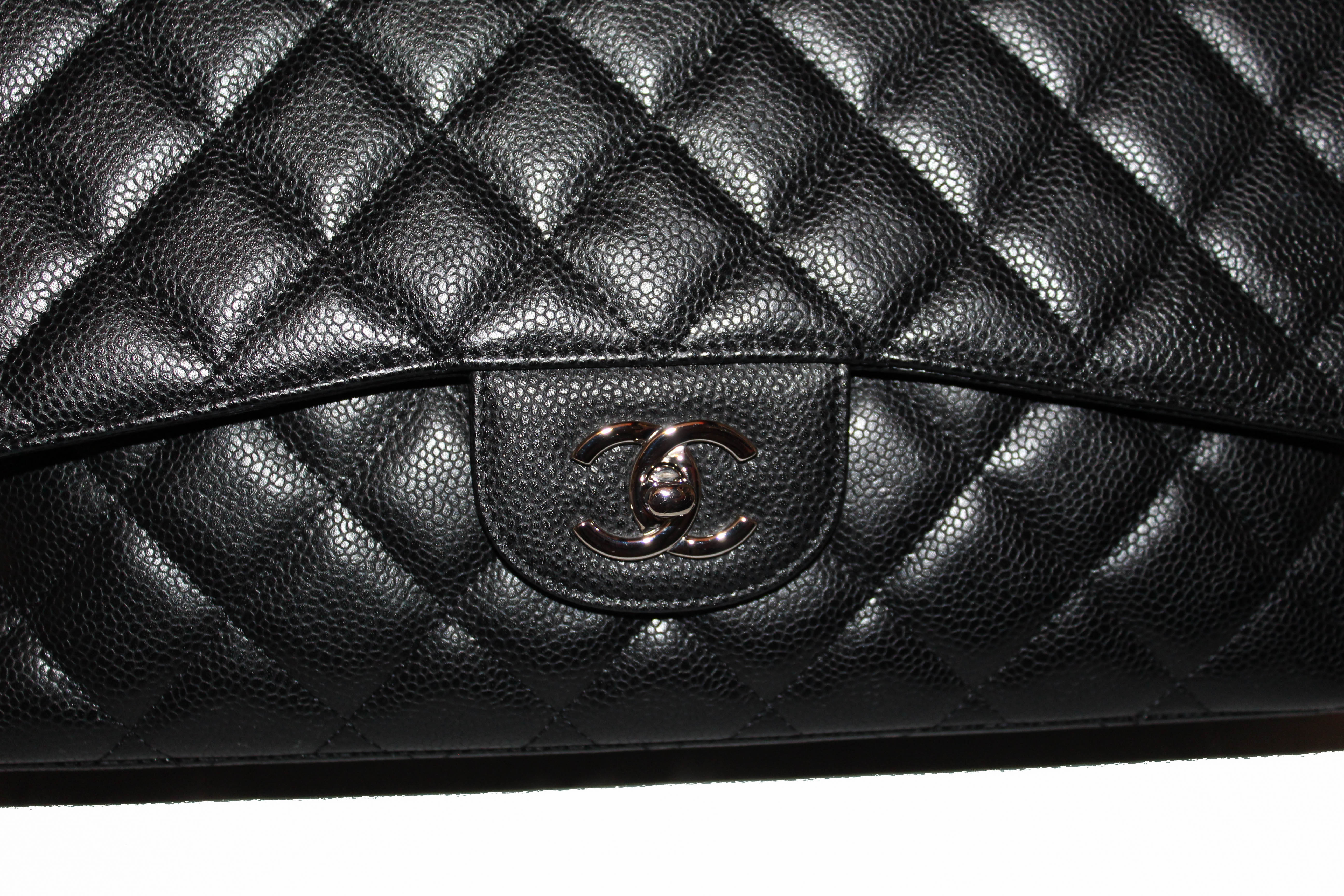 Authentic Chanel Classic Black Single Flap Caviar Leather Maxi Chain Shoulder Bag for Women | Luxury Designer Handbag for Evening Parties, Weddings & Special Occasions