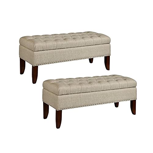 Lunar Tufted Storage Bed Bench Set - 2 Piece Upholstered Ottoman with Storage for Bedroom, Living Room & Entryway - Home Square Furniture for Home Decor and Organization