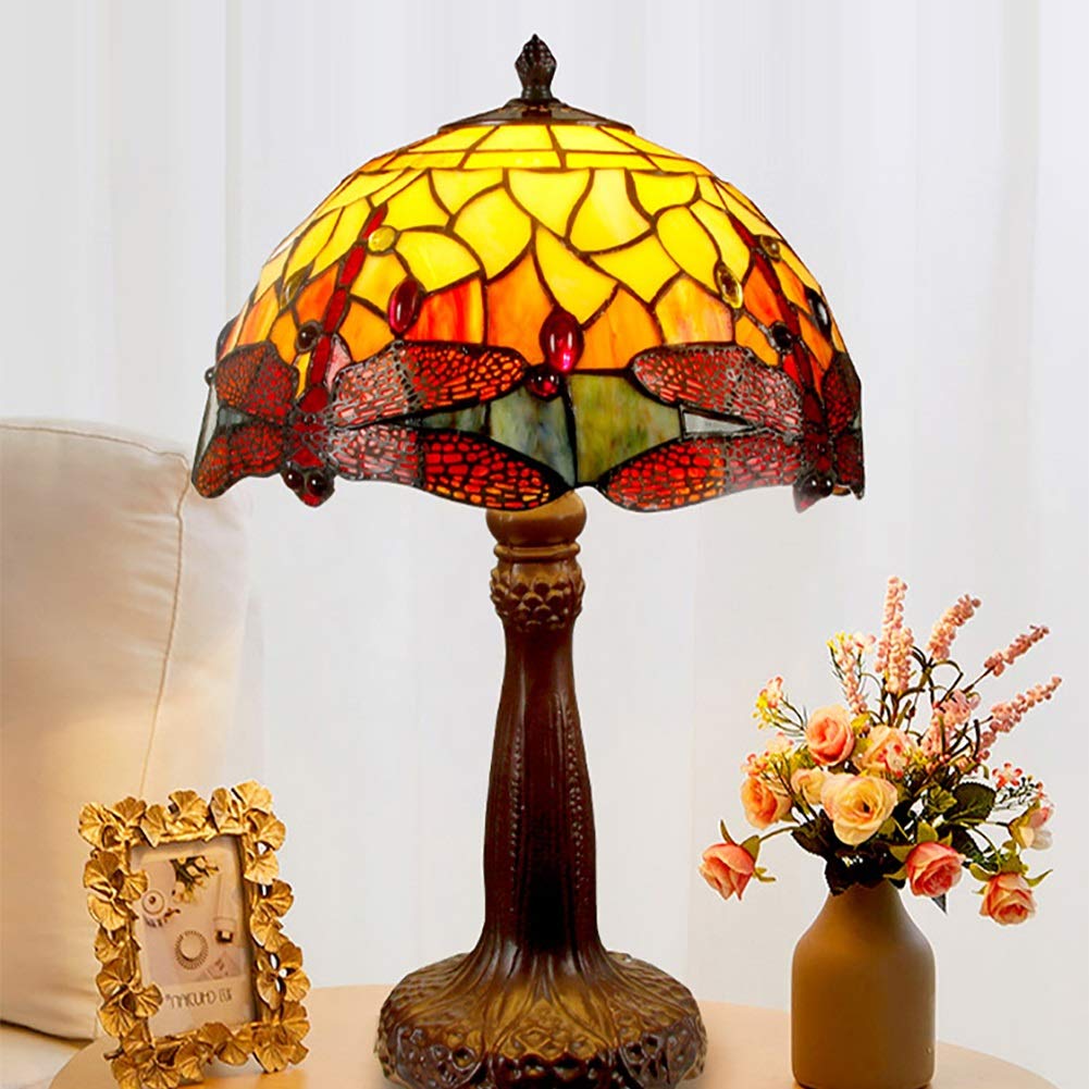 Tiffany Style Table Lamp - Stained Glass Dragonfly Design, Handcrafted Decorative Lamp for Bedroom, Living Room, Office - Perfect Gift for Women, Girlfriend, Kids & Home Decor