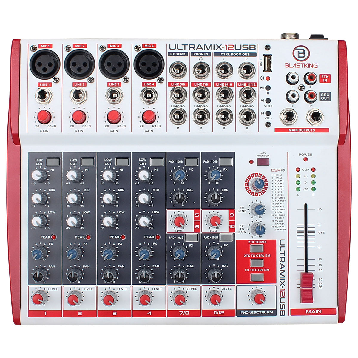 Blastking ULTRAMIX 12USB 12-Channel Professional Audio Mixer - Studio & Live Sound Mixing Console for DJs, Musicians & Podcasting