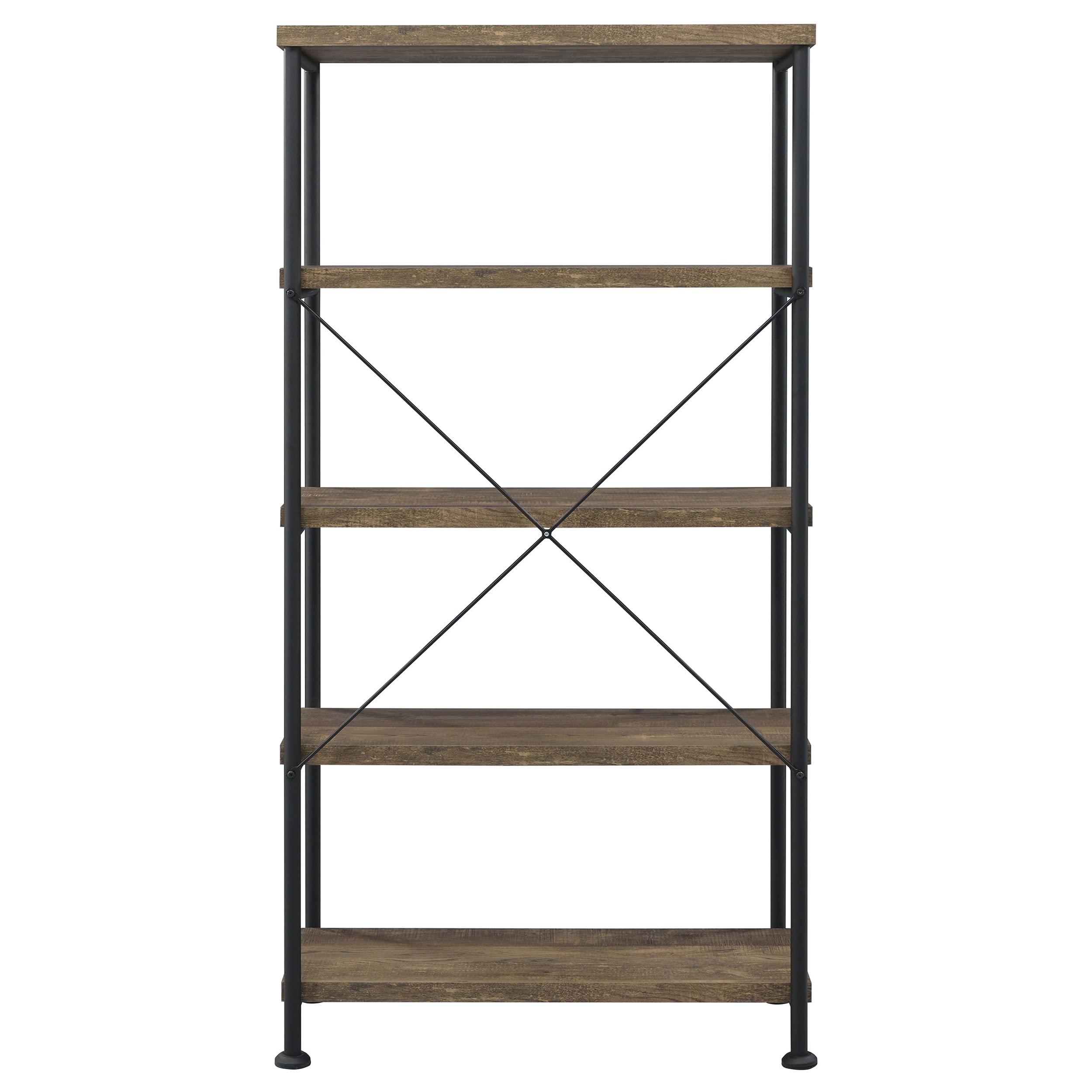 Coaster Furniture Analiese Rustic Industrial 4-Shelf Bookcase - Brown Oak & Black Composite Wood Shelves with Metal Frame - Perfect for Living Room, Office & Bedroom Storage