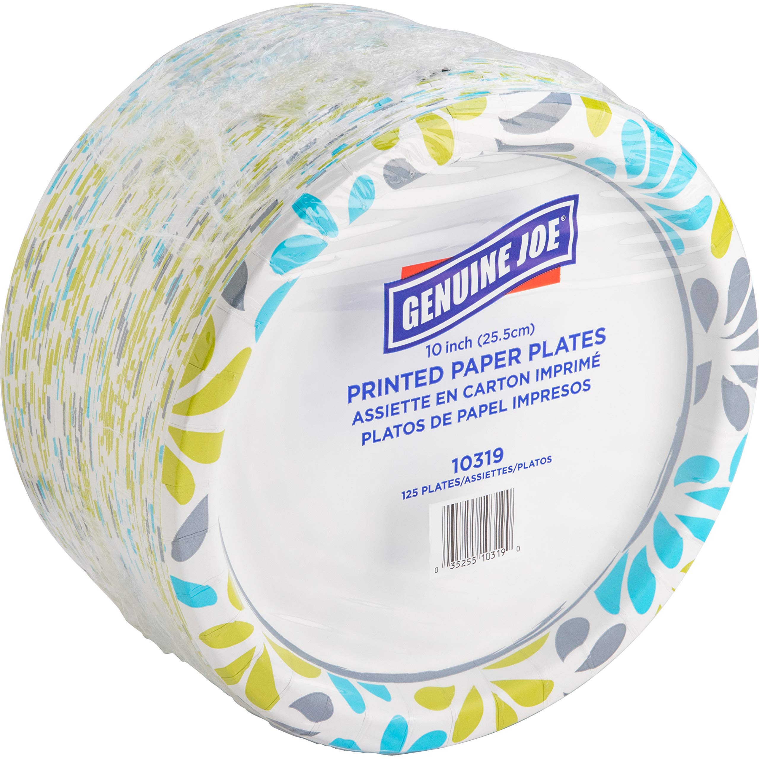 Genuine Joe 10-Inch Printed Paper Plates, 125 Count - Premium Disposable Dinner Plates for Parties, BBQs, Picnics & Family Gatherings