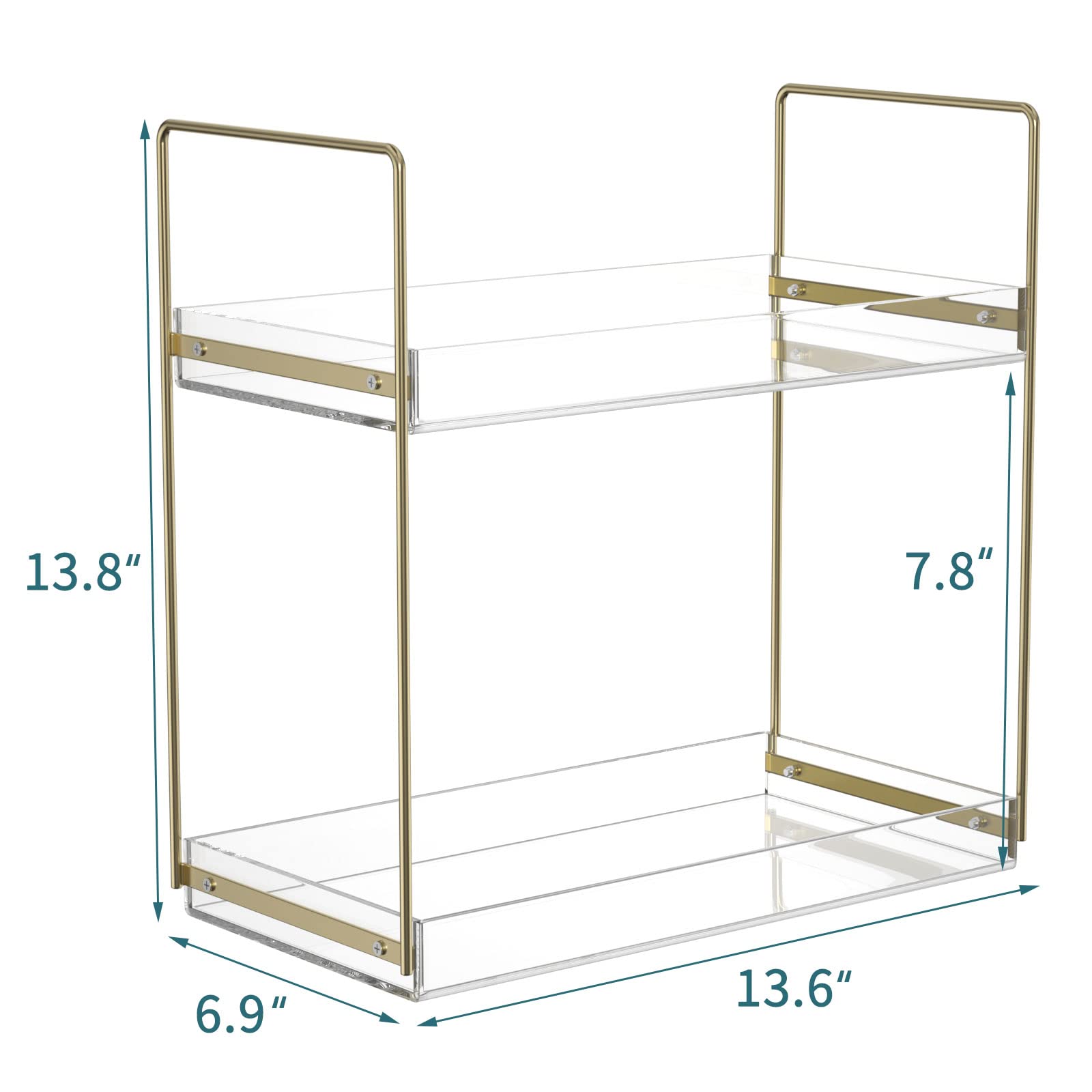 2-Tier Acrylic Bathroom Countertop Organizer - Vanity Skincare & Makeup Tray with Gold Finish | Under Sink Kitchen Storage Shelf for Cosmetics, Perfume, Spices | Perfect for Bathroom Vanity, Bedroom Dresser & Kitchen Counter Organization