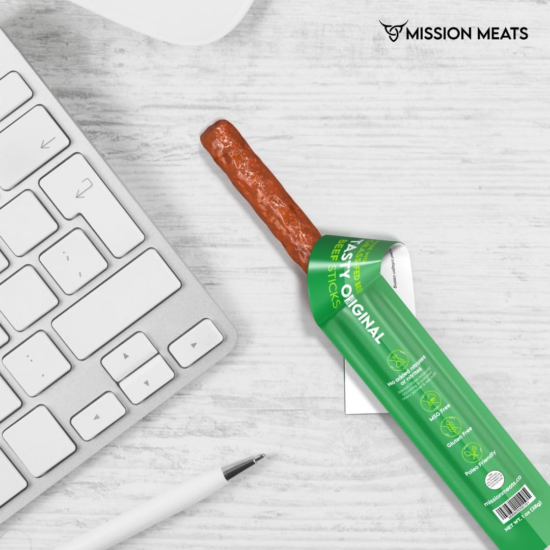 Mission Meats Beef Sticks - 100% Grass Fed & Pasture Raised Beef Jerky, Zero Sugar, Gluten Free, Keto & Paleo Friendly Snacks, Whole30 Approved, 1oz Individually Wrapped (Pack of 72) - Perfect for Hiking, Camping & On-the-Go Healthy Snacking