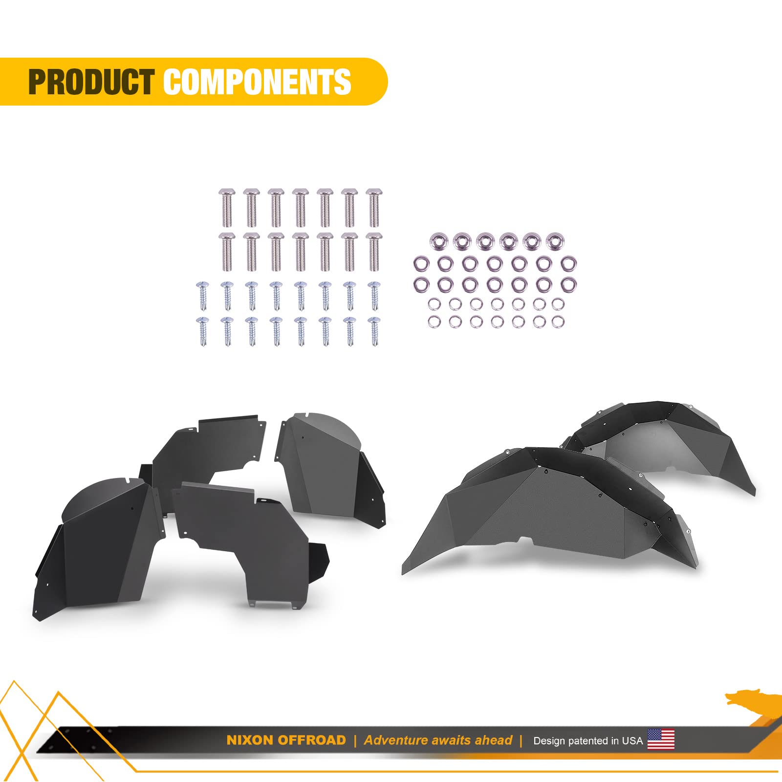 Premium Alloy Steel Front Fender Flares Inner Liners for 2018-2022 Jeep Wrangler JL/JLU - 2-Piece Set by WOLFSTORM - Off-Road Protection & Enhanced Style for Jeep Adventures
