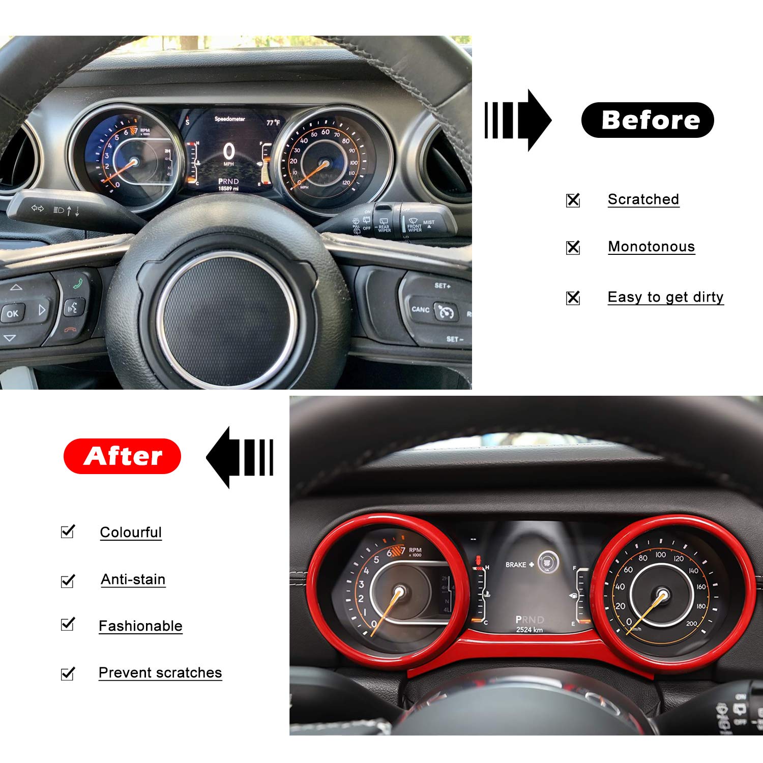 Bonbo Red Dashboard Panel Trim Cover for 2018-2023 Jeep Wrangler JL JLU & Gladiator JT - Interior Accessories Frame Upgrade - Perfect for Off-Roading & Custom Car Styling