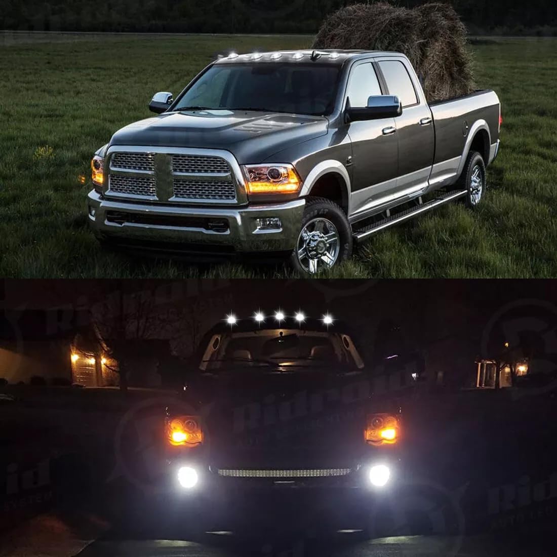 2024 Solar Truck Cab Lights - Wireless, No Drill, Vibration Sensor - White LED Roof Lights for Night Driving