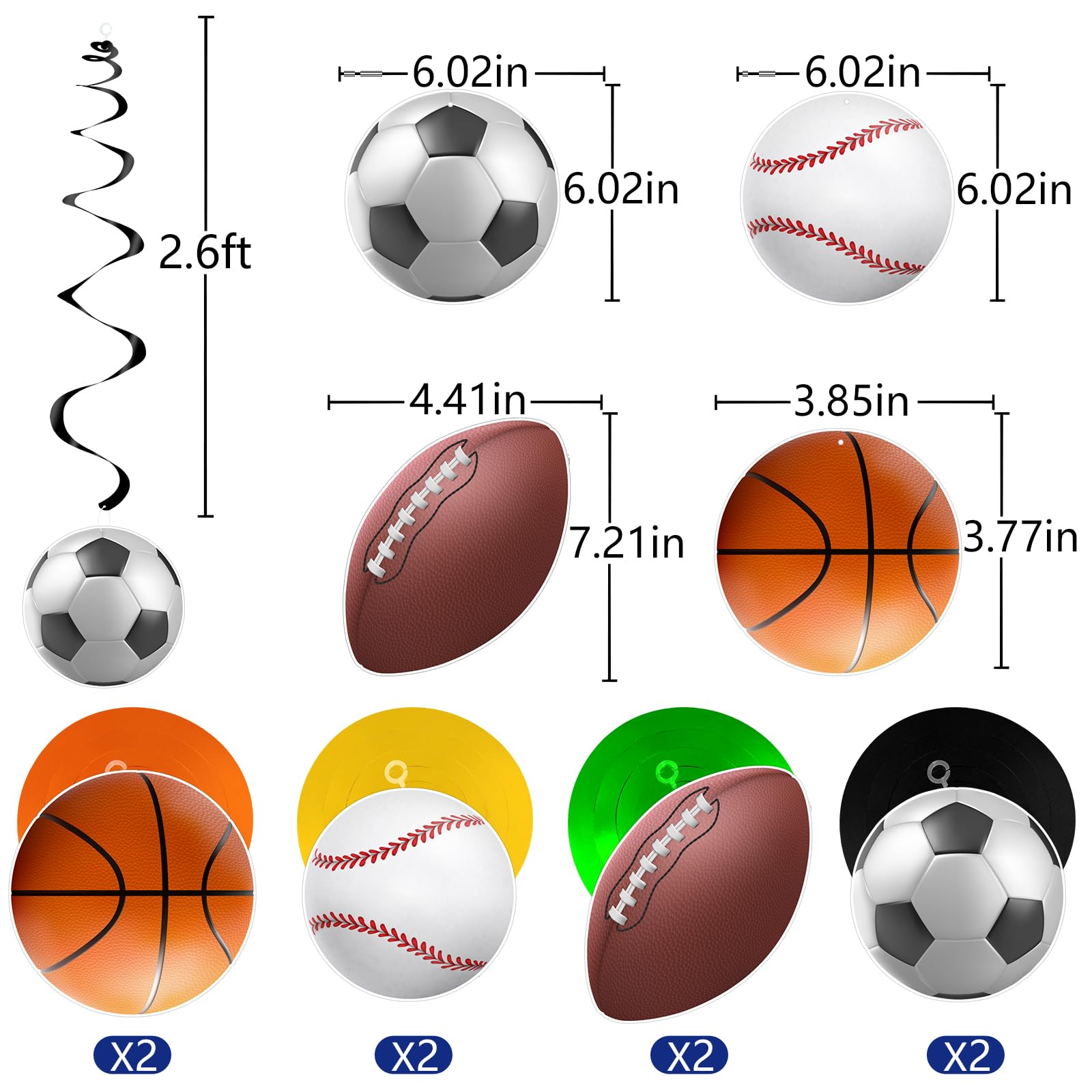 Sports Birthday Party Decorations Set - 10pcs Glitter Sports Banner, Hanging Swirls for Football, Baseball, Soccer & Basketball Theme - Gold | Perfect for Kids' Sports-Themed Birthday Parties & Team Celebrations
