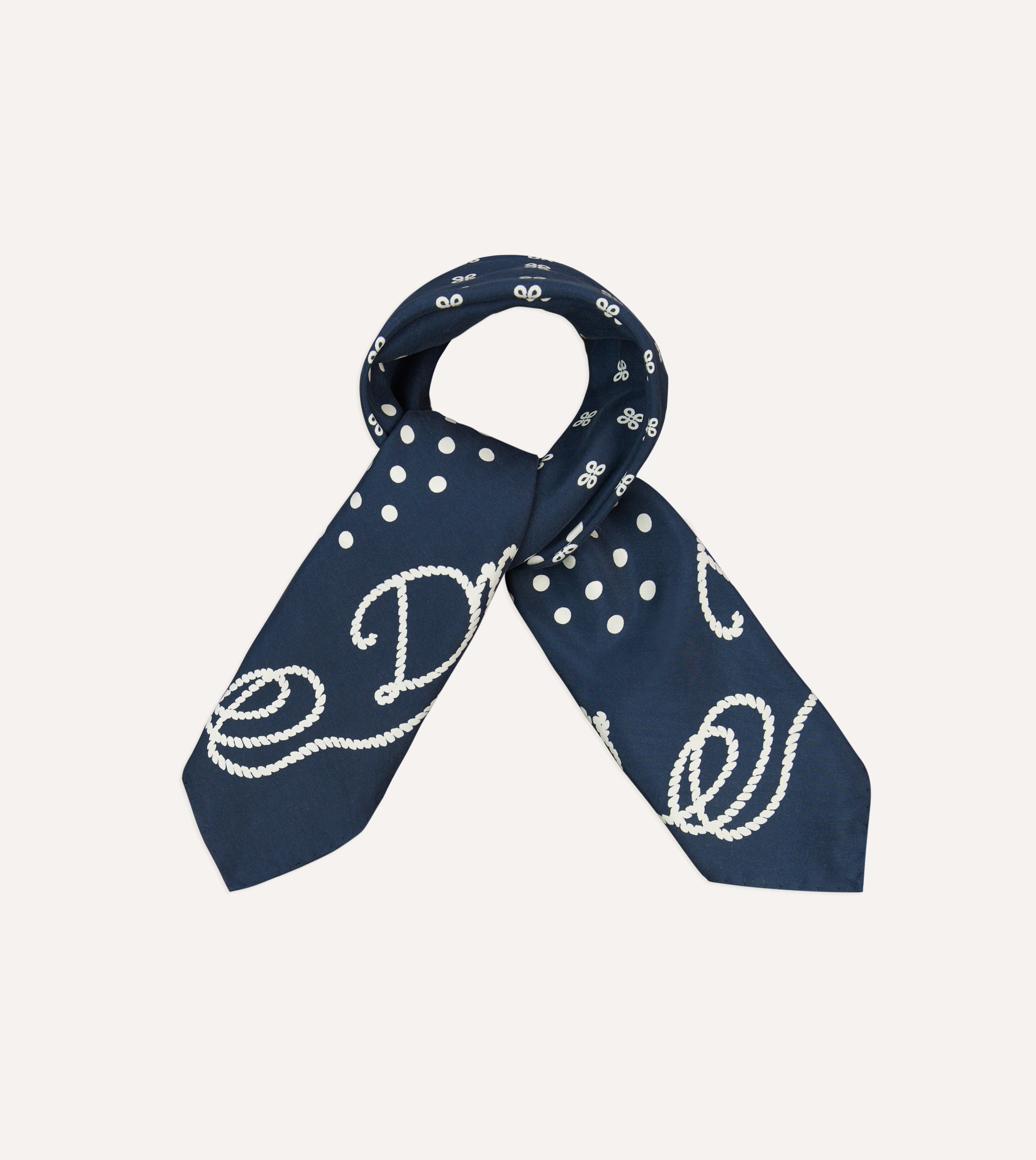 Navy Blue Rope Border Print Silk Bandana Scarf - Stylish Fashion Accessory for Women, Men, Outfits, and Outdoor Activities