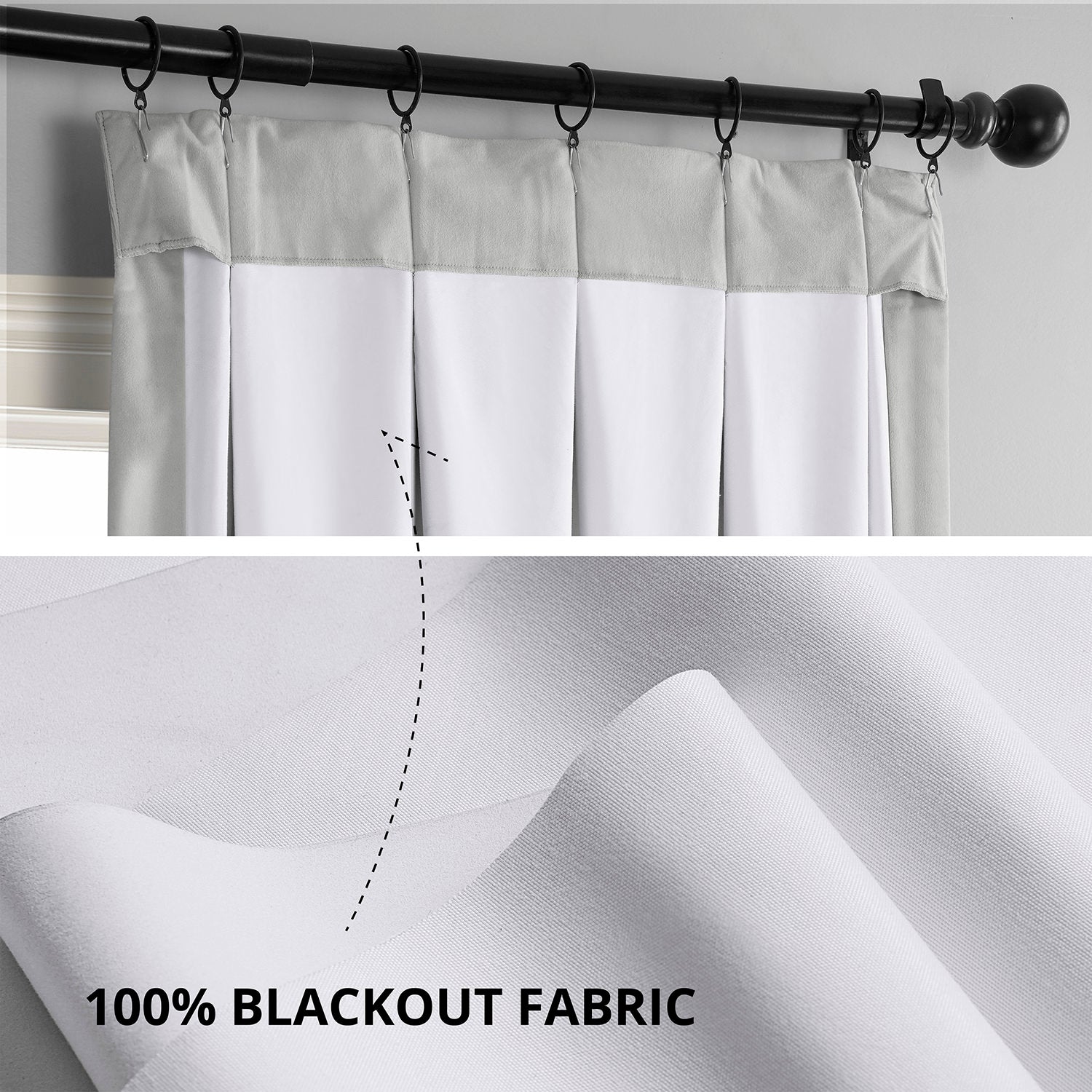 Reflection Grey French Pleat Signature Velvet Blackout Curtains - Thermal Insulated Room Darkening Drapes for Bedroom, Living Room & Home Theater