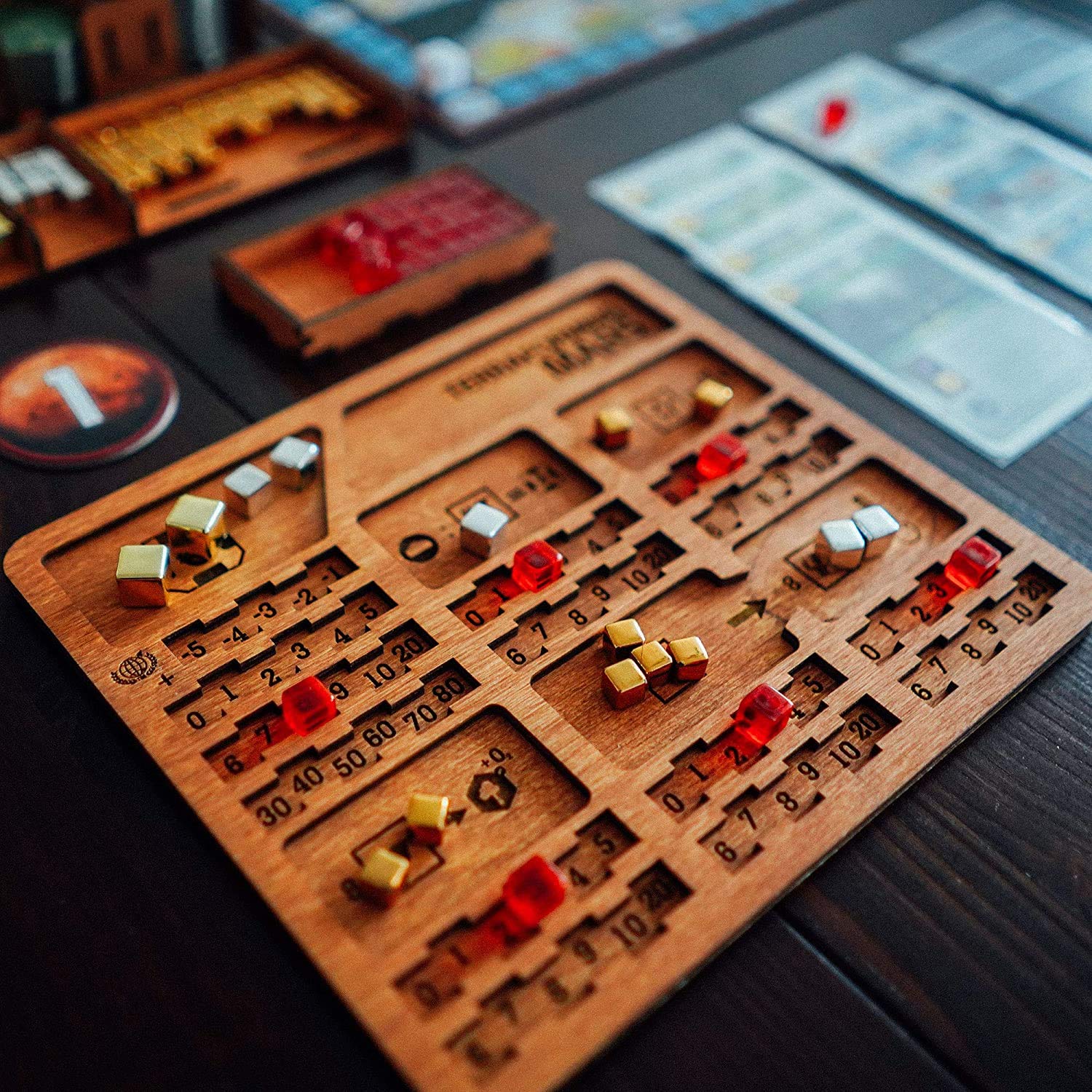SMONEX Wooden Organizer for Terraforming Mars Board Game - Storage Solution for Player Boards & Full Expansions - Perfect for Game Nights & Organized Storage