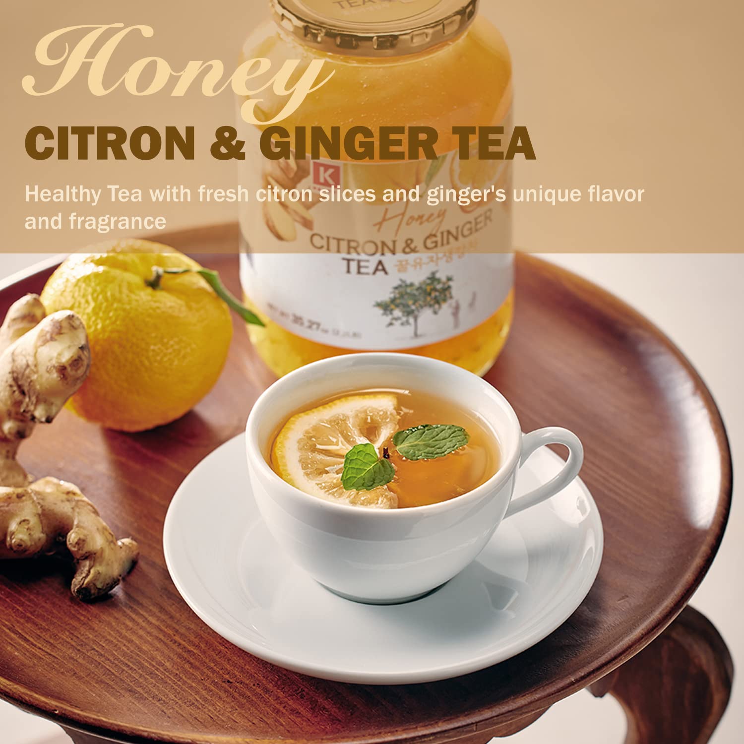KPANTRY Honey Citron Ginger Tea - Korean Yuzu Marmalade for Tea & Smoothies - 35.27oz (2 Pack) - Perfect for Cold Relief & Throat Soothing