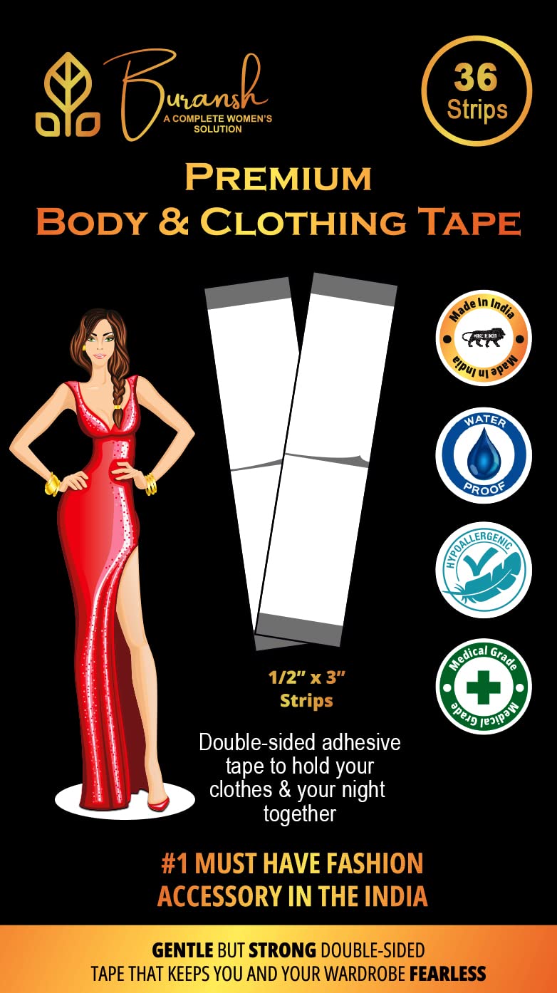 Buransh Double Sided Body Tape for Women - Strong & Clear Fashion Tape for All Skin Tones & Fabrics - Perfect for Dresses, Strapless Tops & Wardrobe Fixes