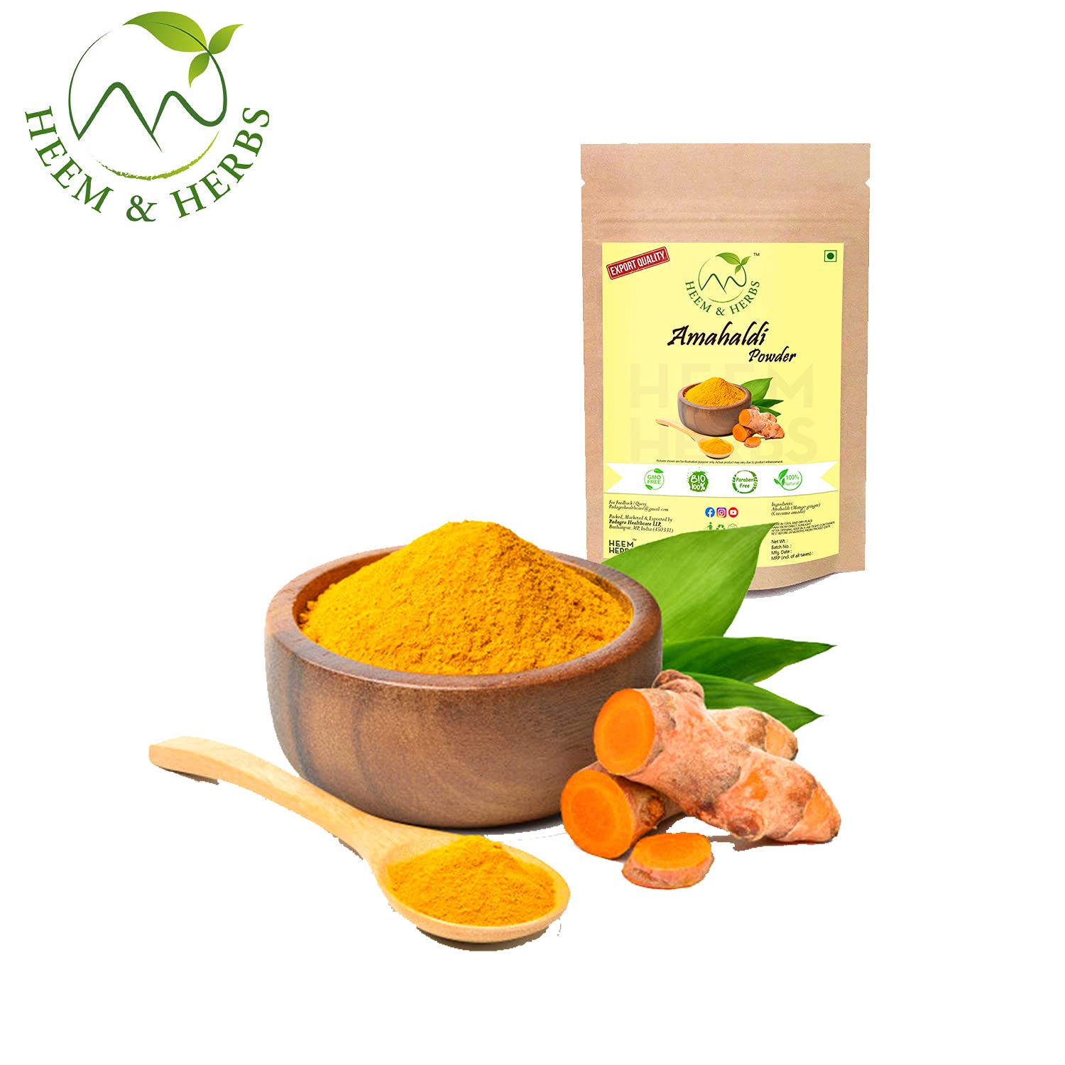 HEEM & HERBS 100% Natural Turmeric & Rose Face Mask Pack - Wild Turmeric (Amalhaldi) & Rose Powder for Glowing Skin - 2 Pack - Perfect for Daily Skincare & Spa Treatments