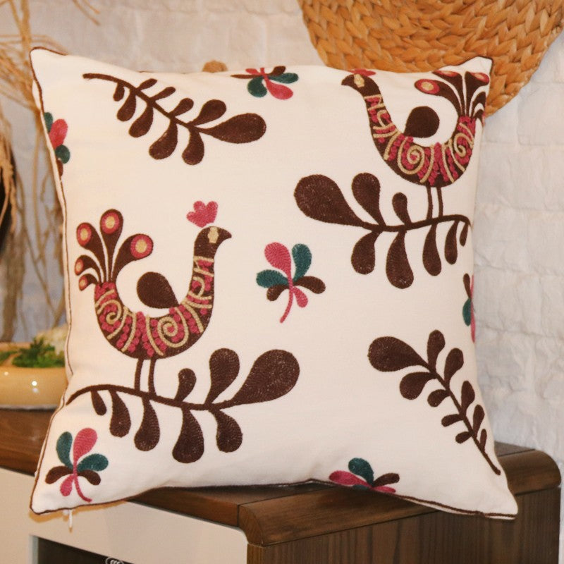 Farmhouse Embroidered Cotton Pillow Covers - Love Birds Decorative Throw Pillows for Sofa, Couch & Bed - 18x18 Inch Soft Cotton Cushion Covers - Perfect for Living Room, Bedroom & Home Decor